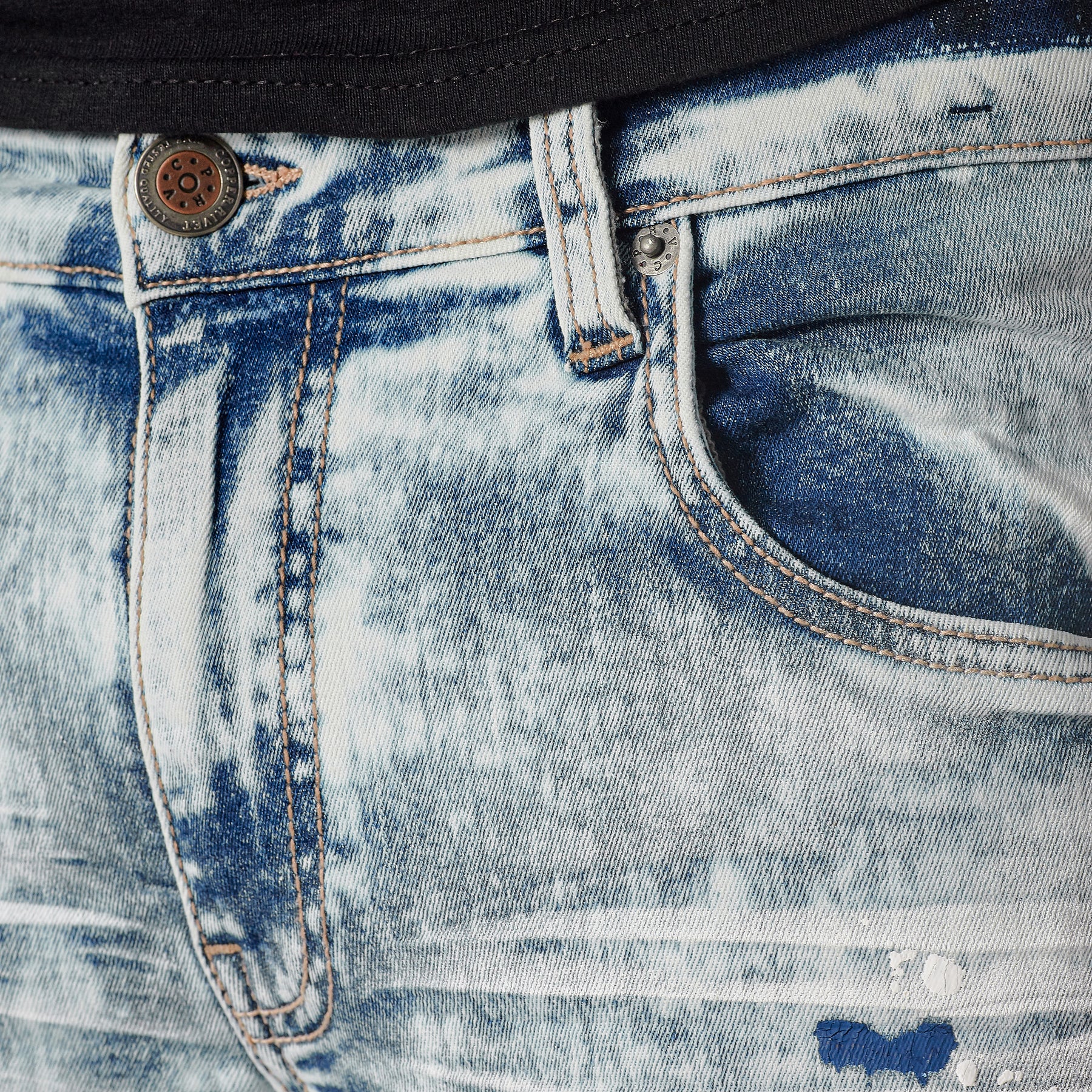 LIGHT SAND BLUE W/ RED & BLUE STONE EMBELLISH JEANS - Copper Rivet