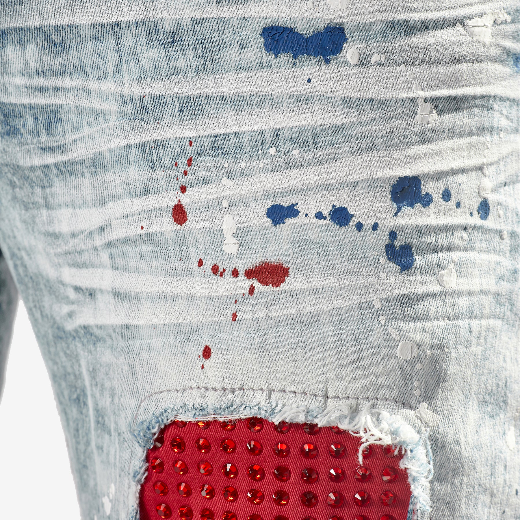 LIGHT SAND BLUE W/ RED & BLUE STONE EMBELLISH JEANS - Copper Rivet