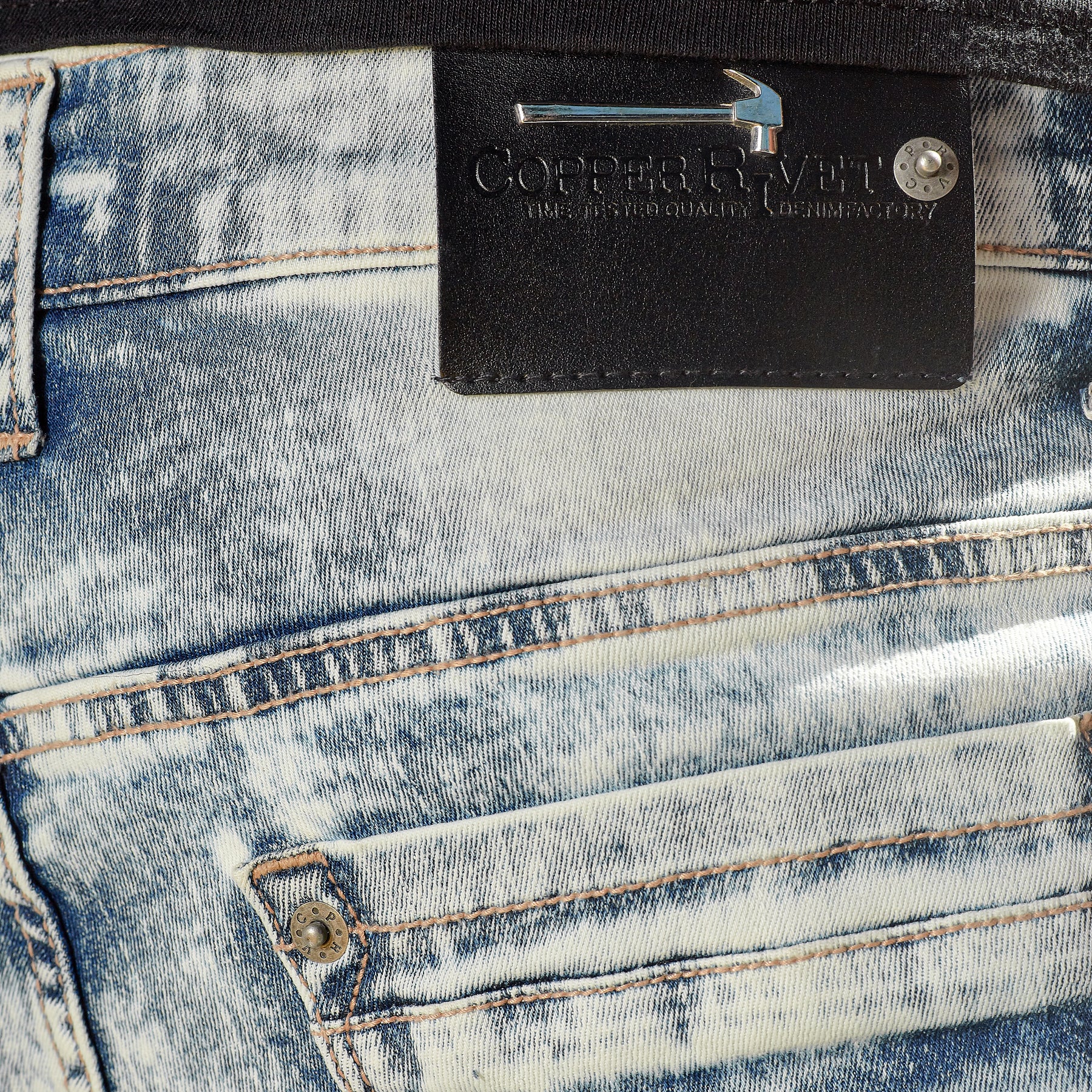 LIGHT SAND BLUE W/ RED & BLUE STONE EMBELLISH JEANS - Copper Rivet