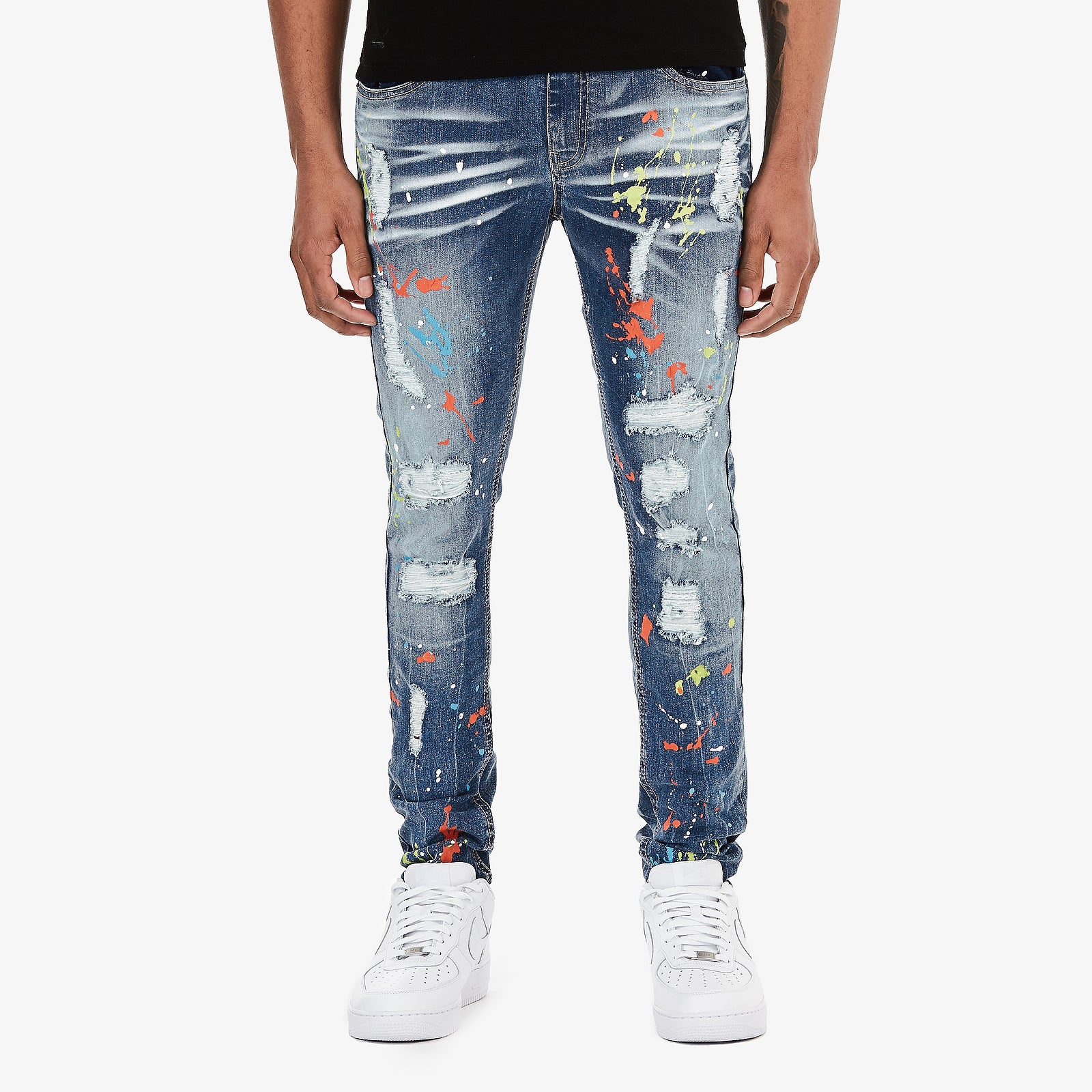 DARK BLUE JEANS W/ MULTI COLOR PAINT DETAIL
