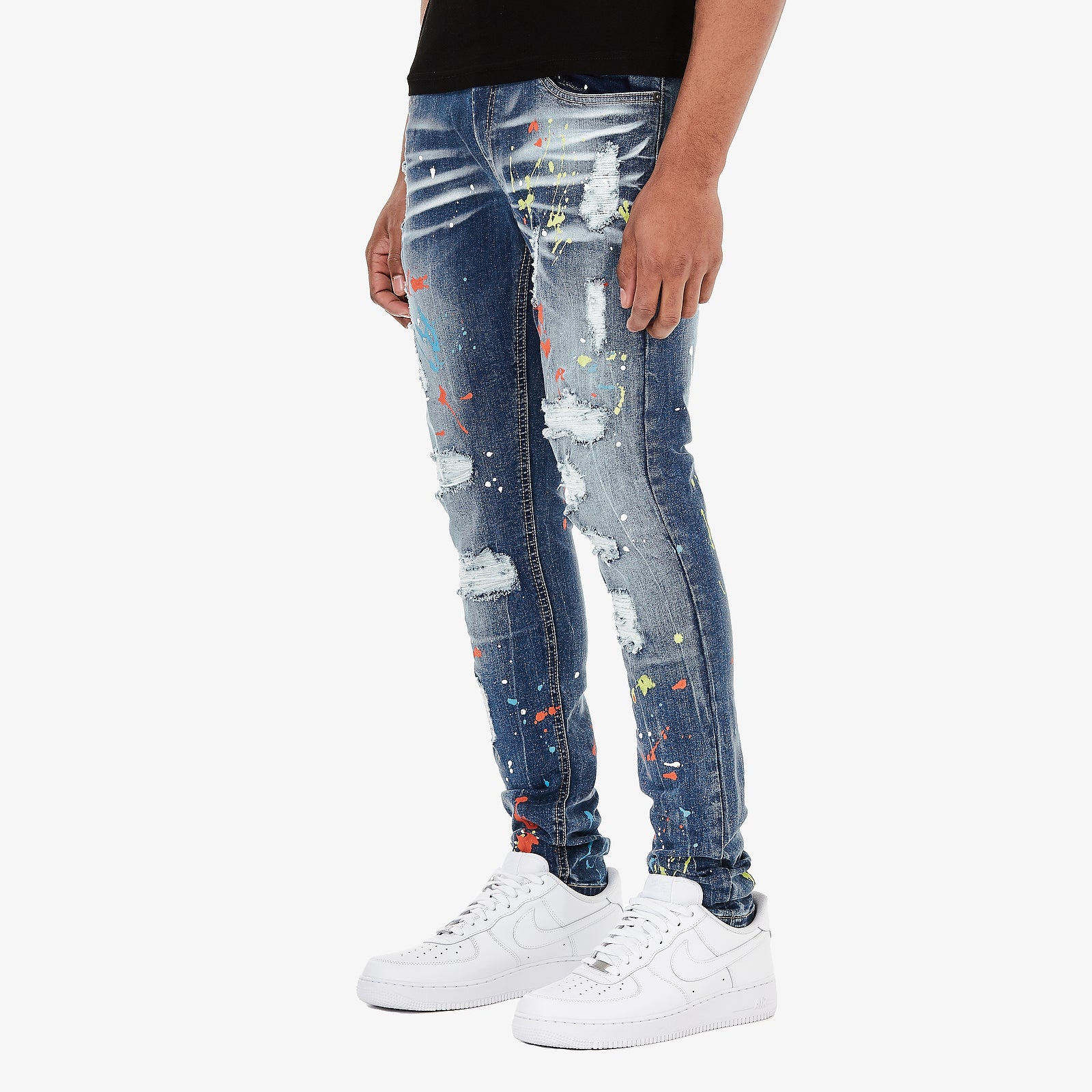 DARK BLUE JEANS W/ MULTI COLOR PAINT DETAIL