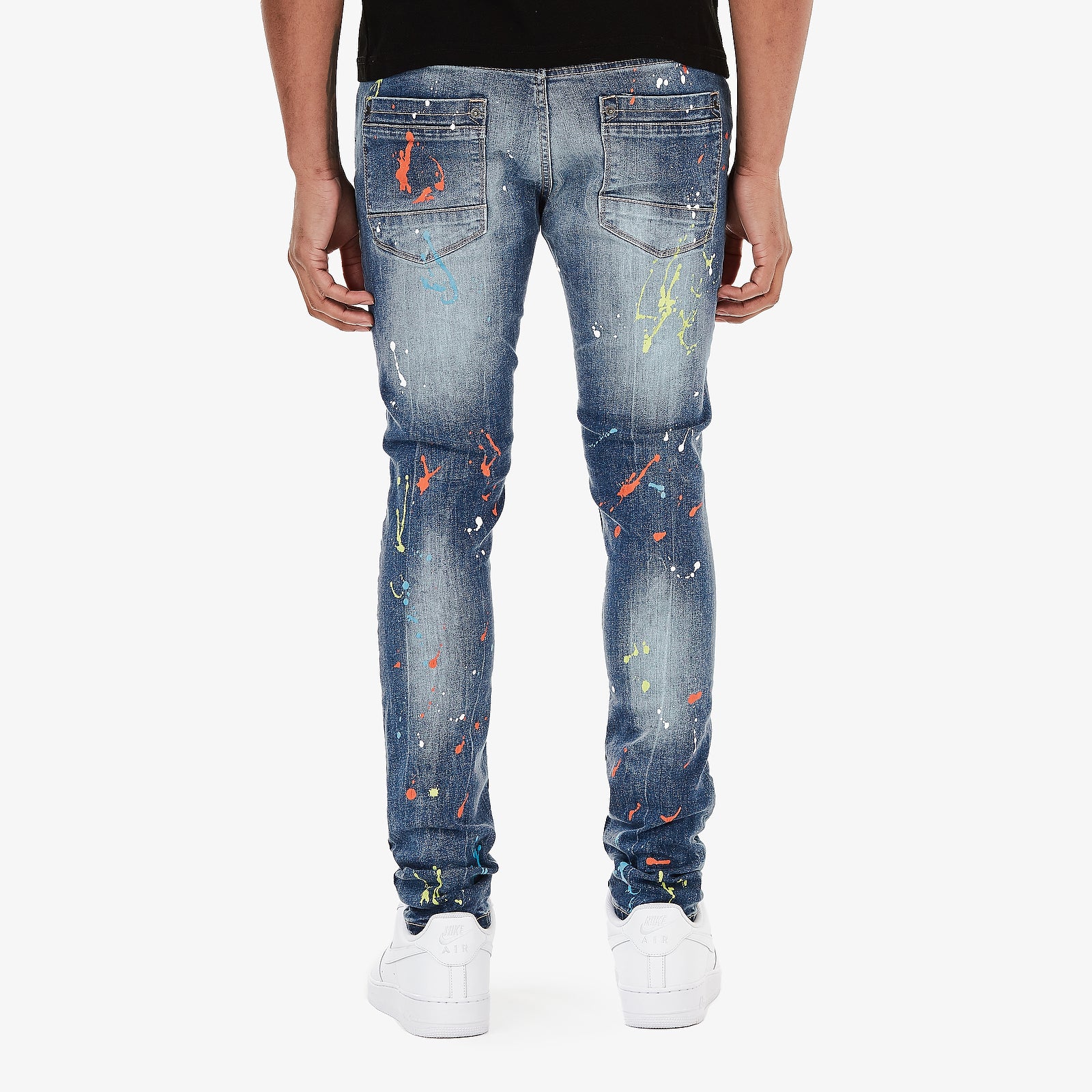 DARK BLUE JEANS W/ MULTI COLOR PAINT DETAIL