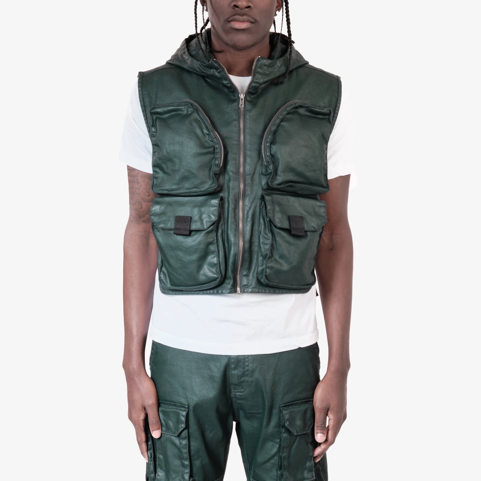 OLIVE UTILITY HOODED VEST