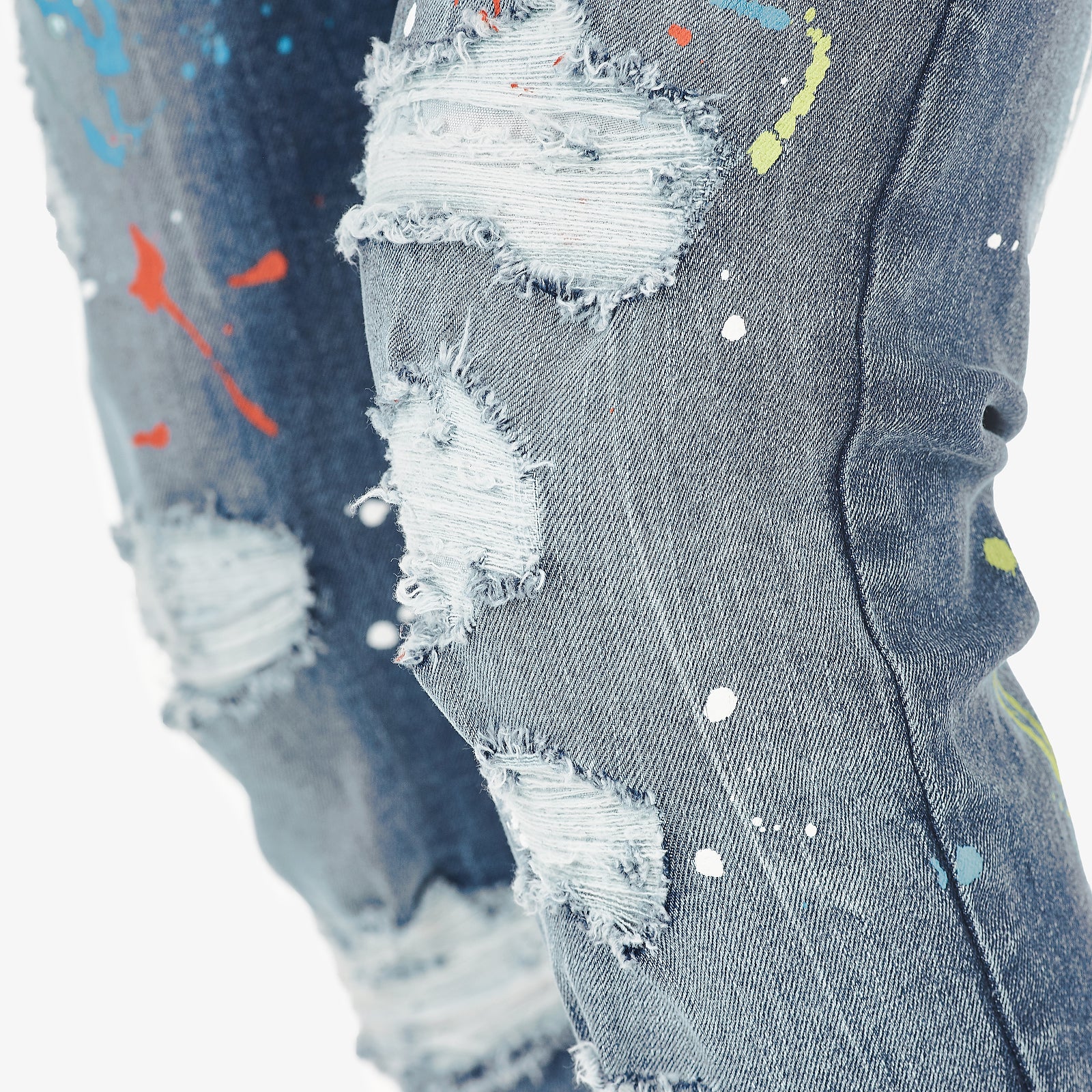 DARK BLUE JEANS W/ MULTI COLOR PAINT DETAIL