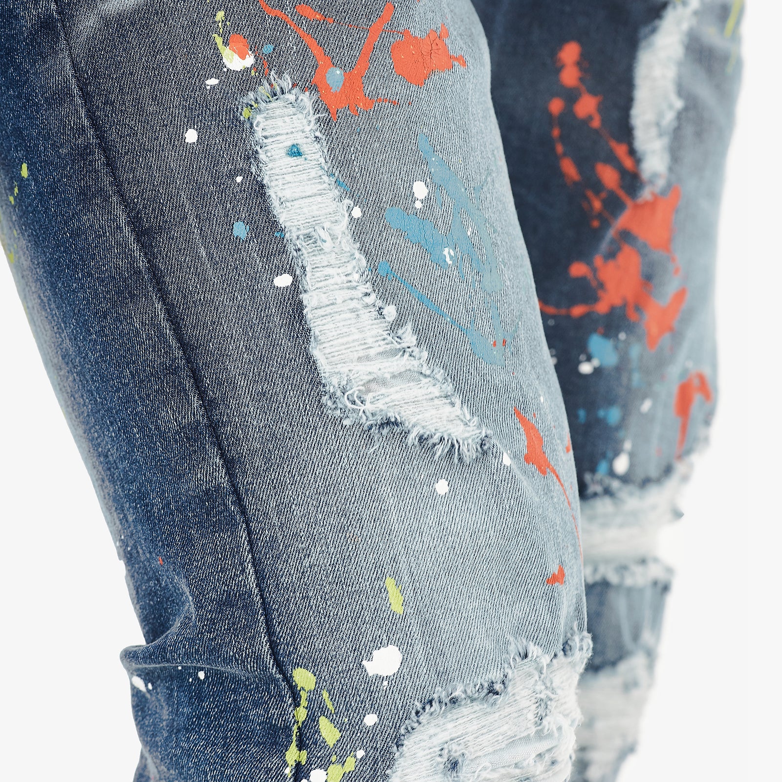 DARK BLUE JEANS W/ MULTI COLOR PAINT DETAIL