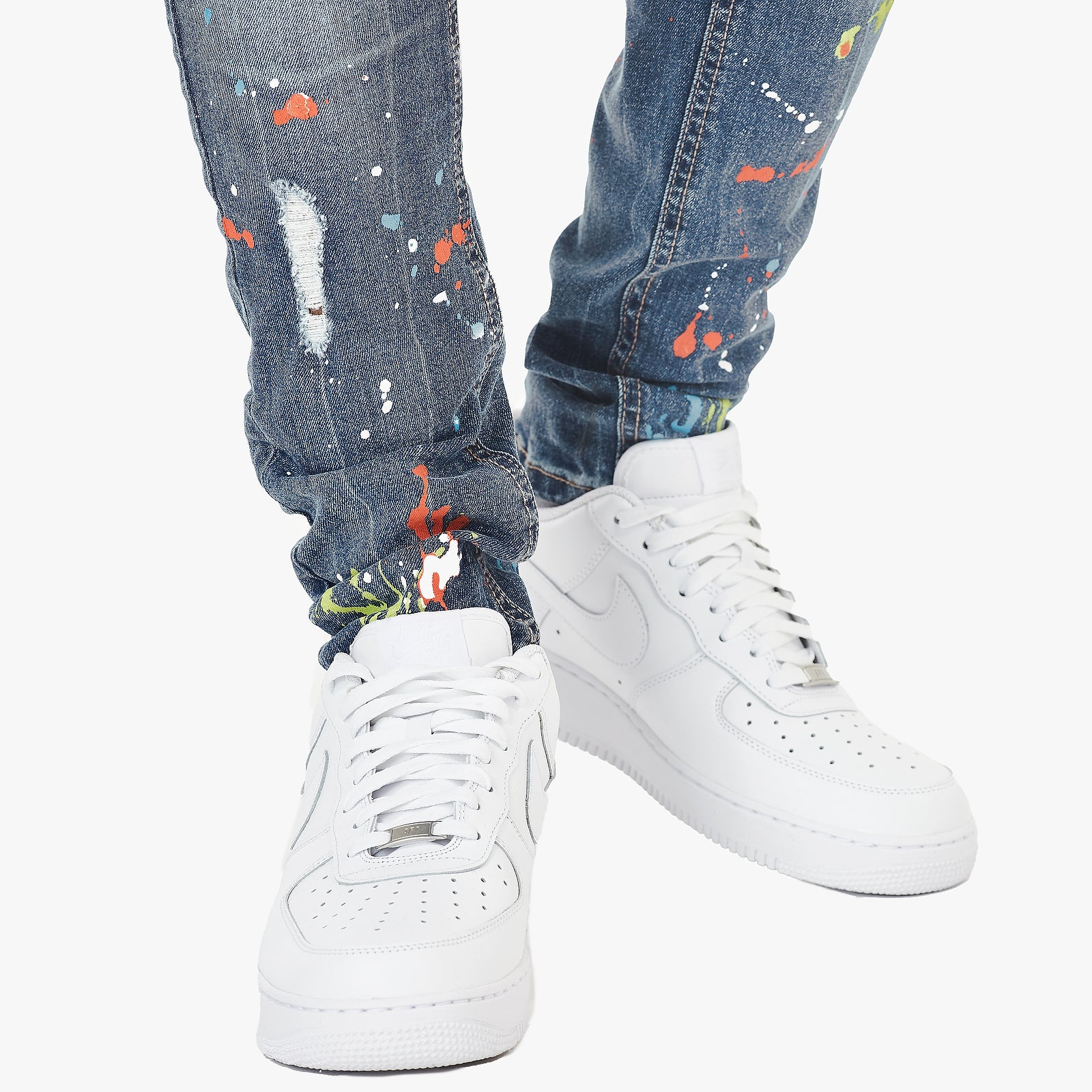 DARK BLUE JEANS W/ MULTI COLOR PAINT DETAIL