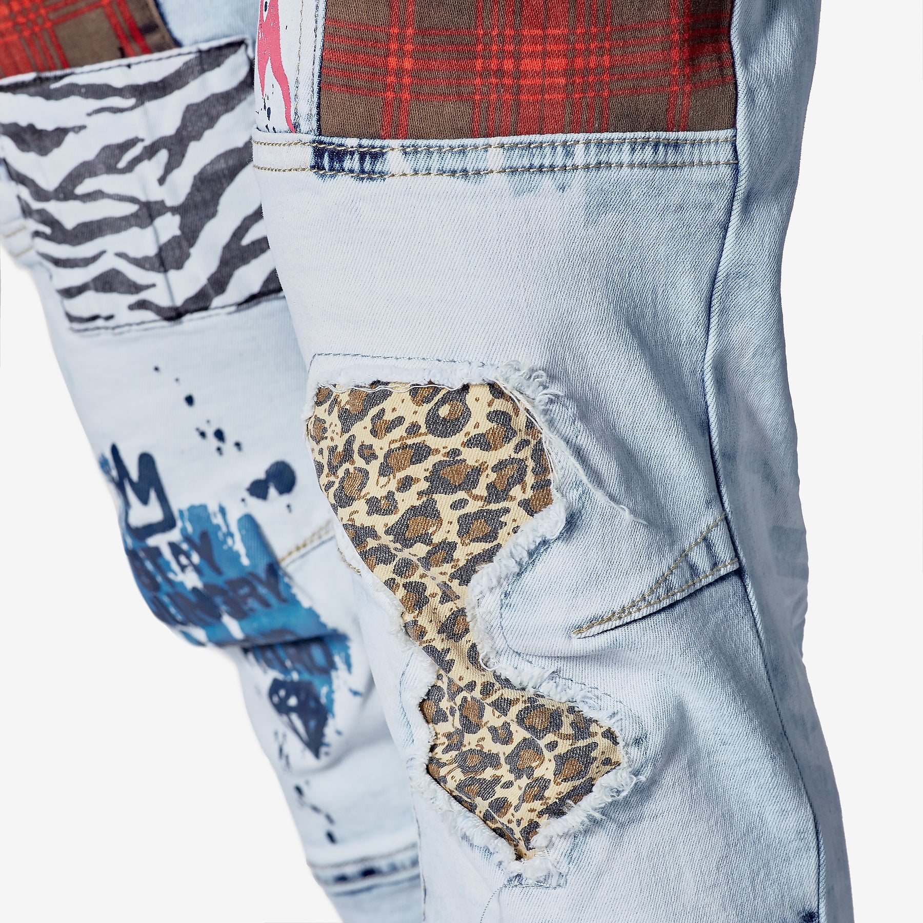 LIGHT SAND BLUE JEANS W/ FLANNEL PATCHWORK - Copper Rivet