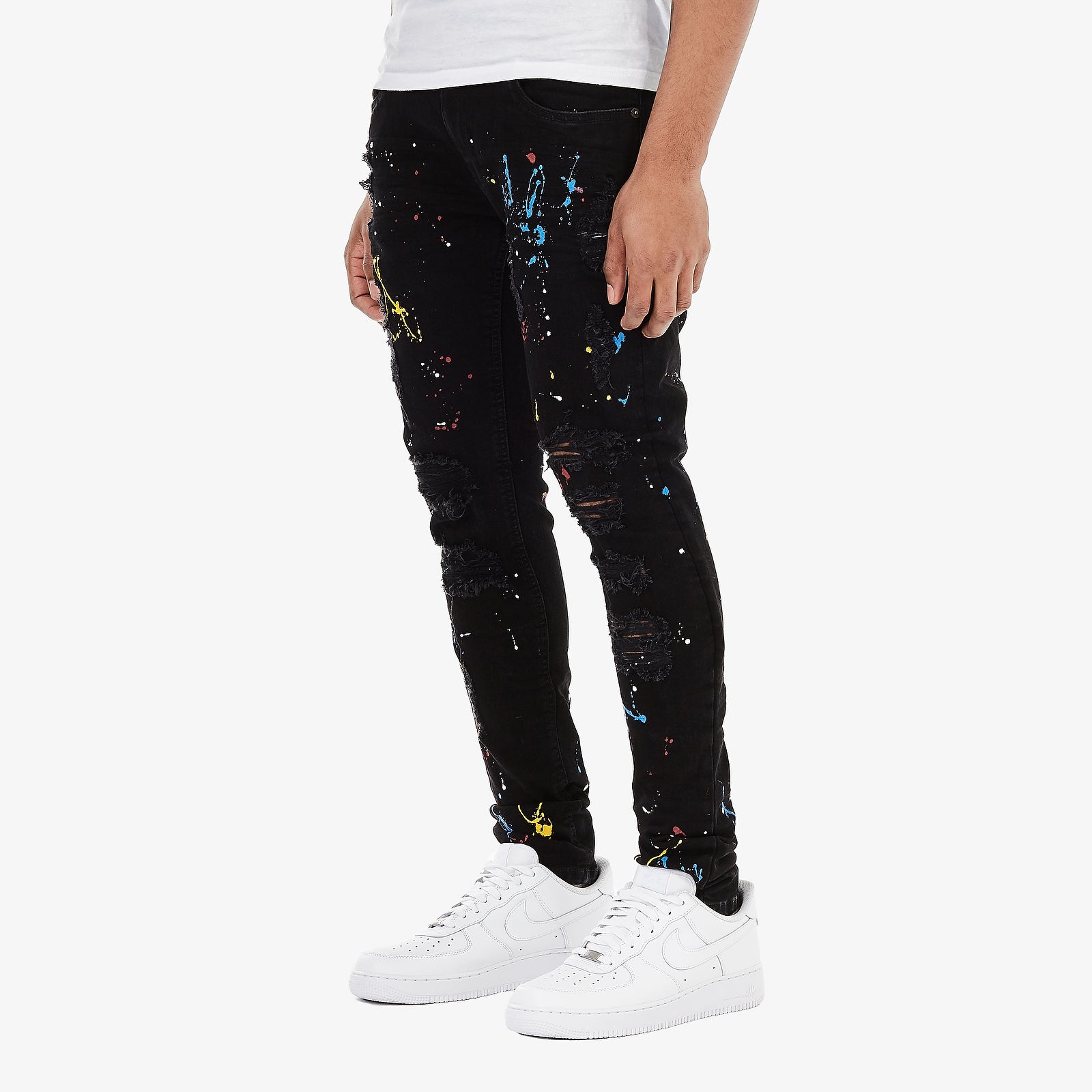 JET BLACK JEANS W/ MULTI COLOR PAINT DETAIL