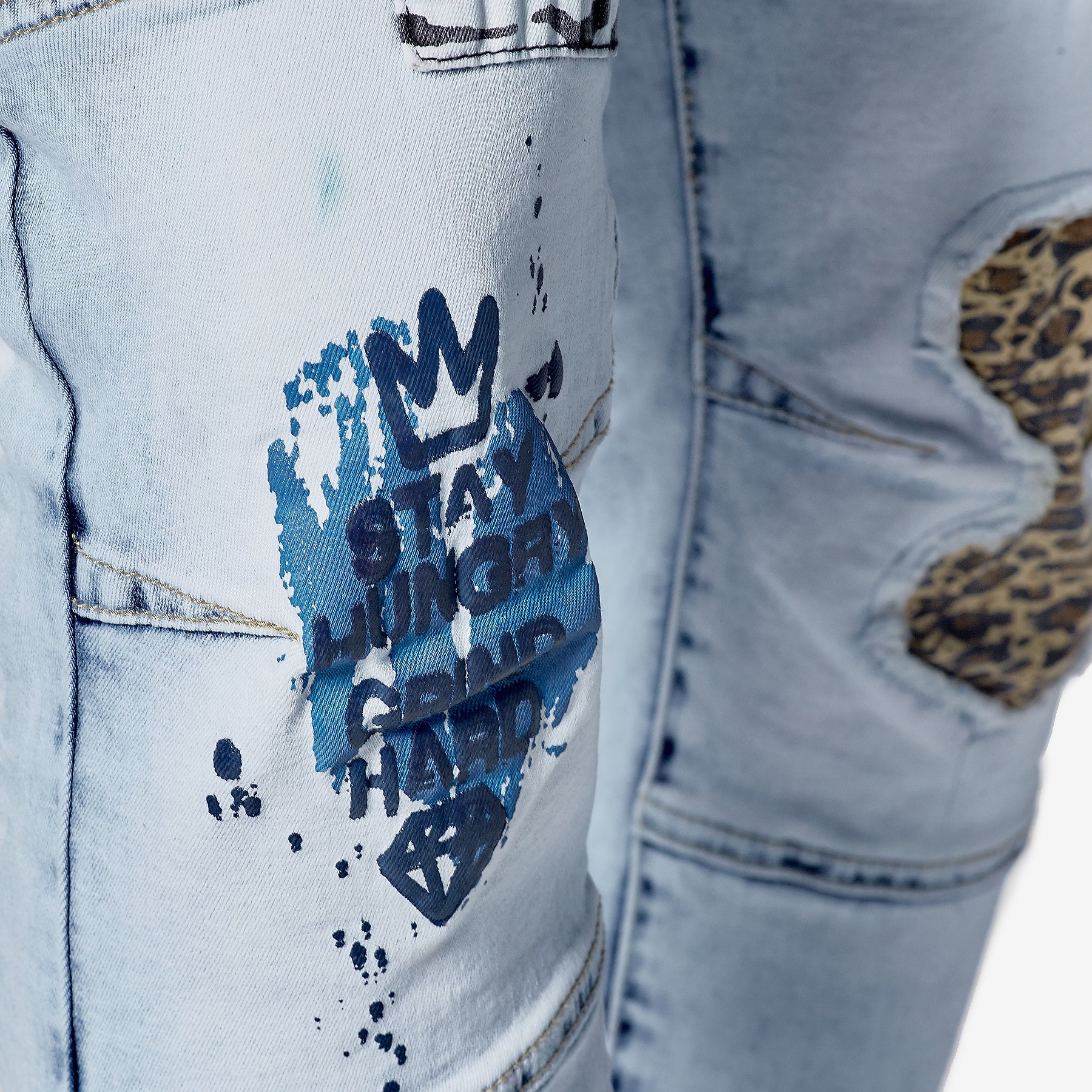 LIGHT SAND BLUE JEANS W/ FLANNEL PATCHWORK - Copper Rivet