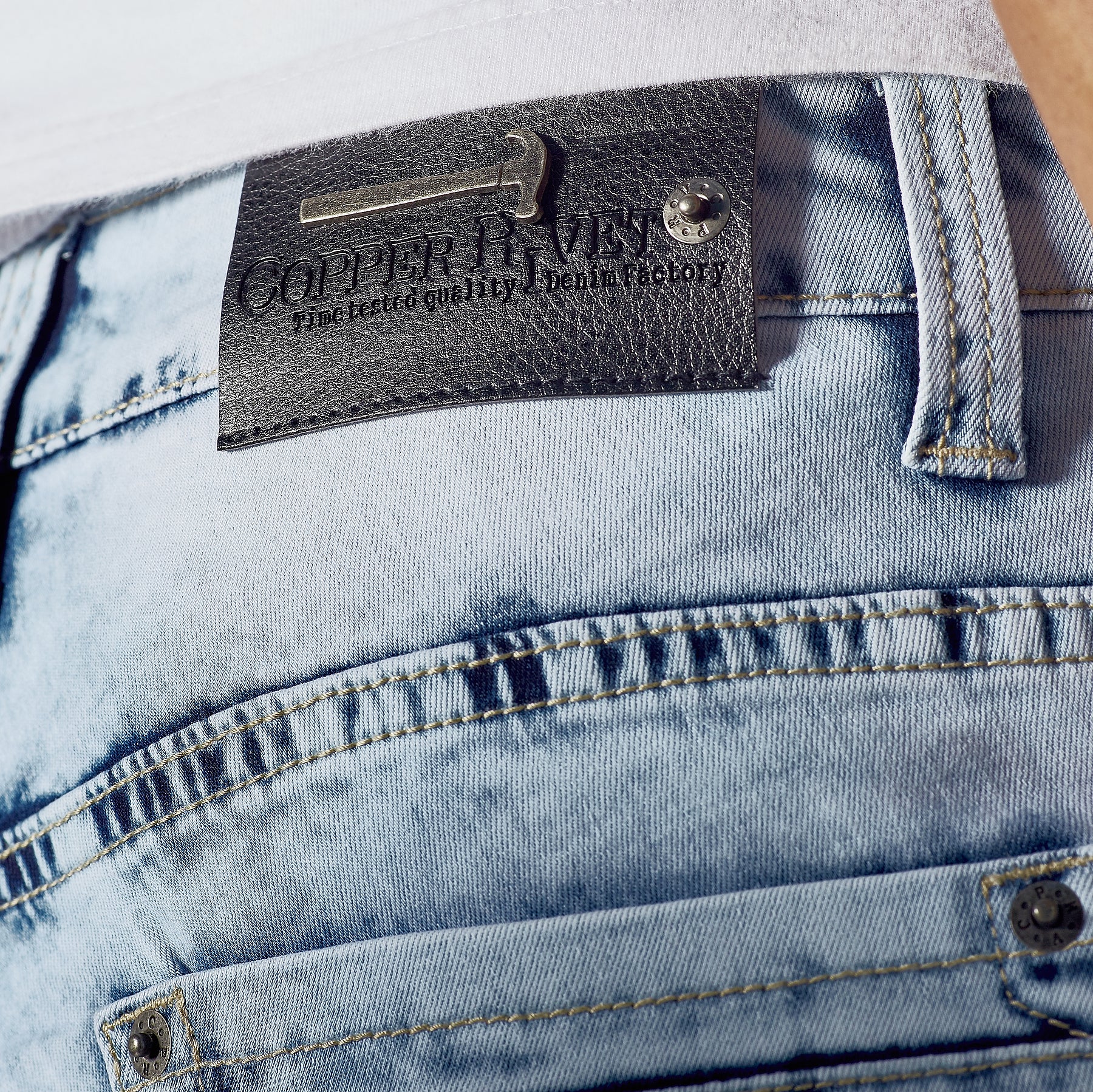 LIGHT SAND BLUE JEANS W/ FLANNEL PATCHWORK - Copper Rivet