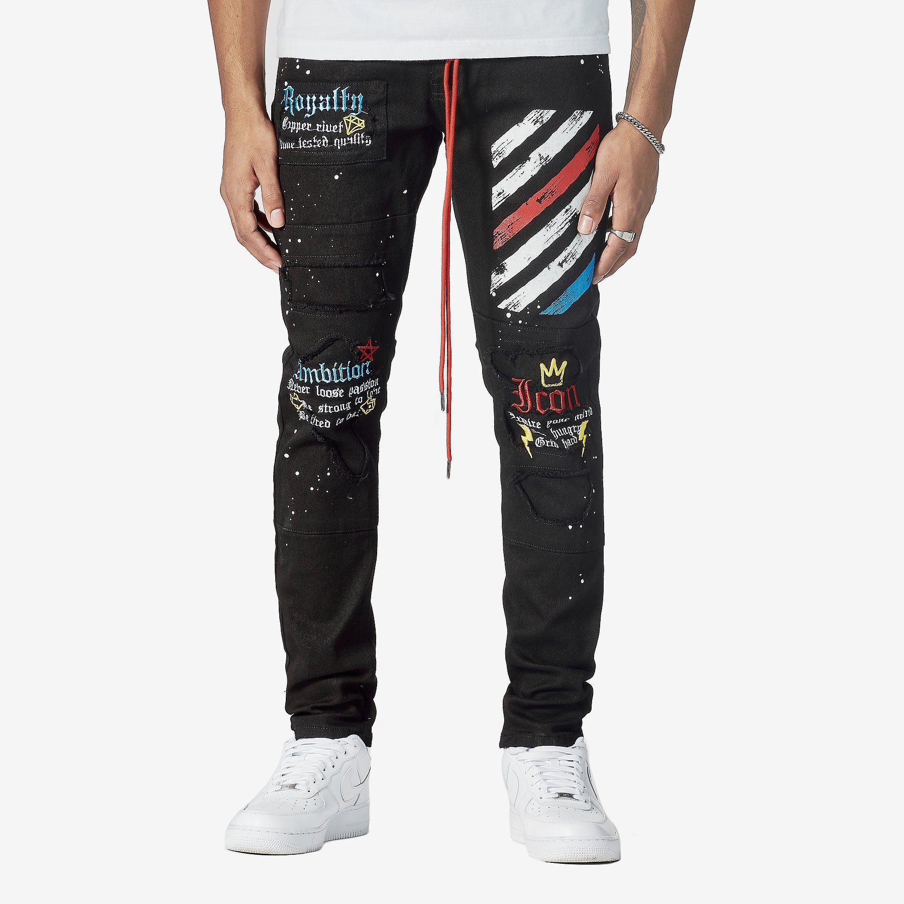 BLACK JEANS W/ WAIST STRING & PRINTS - Copper Rivet