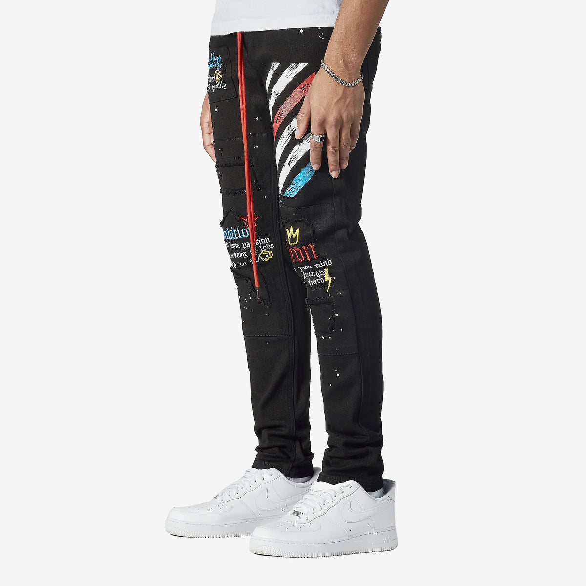 BLACK JEANS W/ WAIST STRING & PRINTS - Copper Rivet