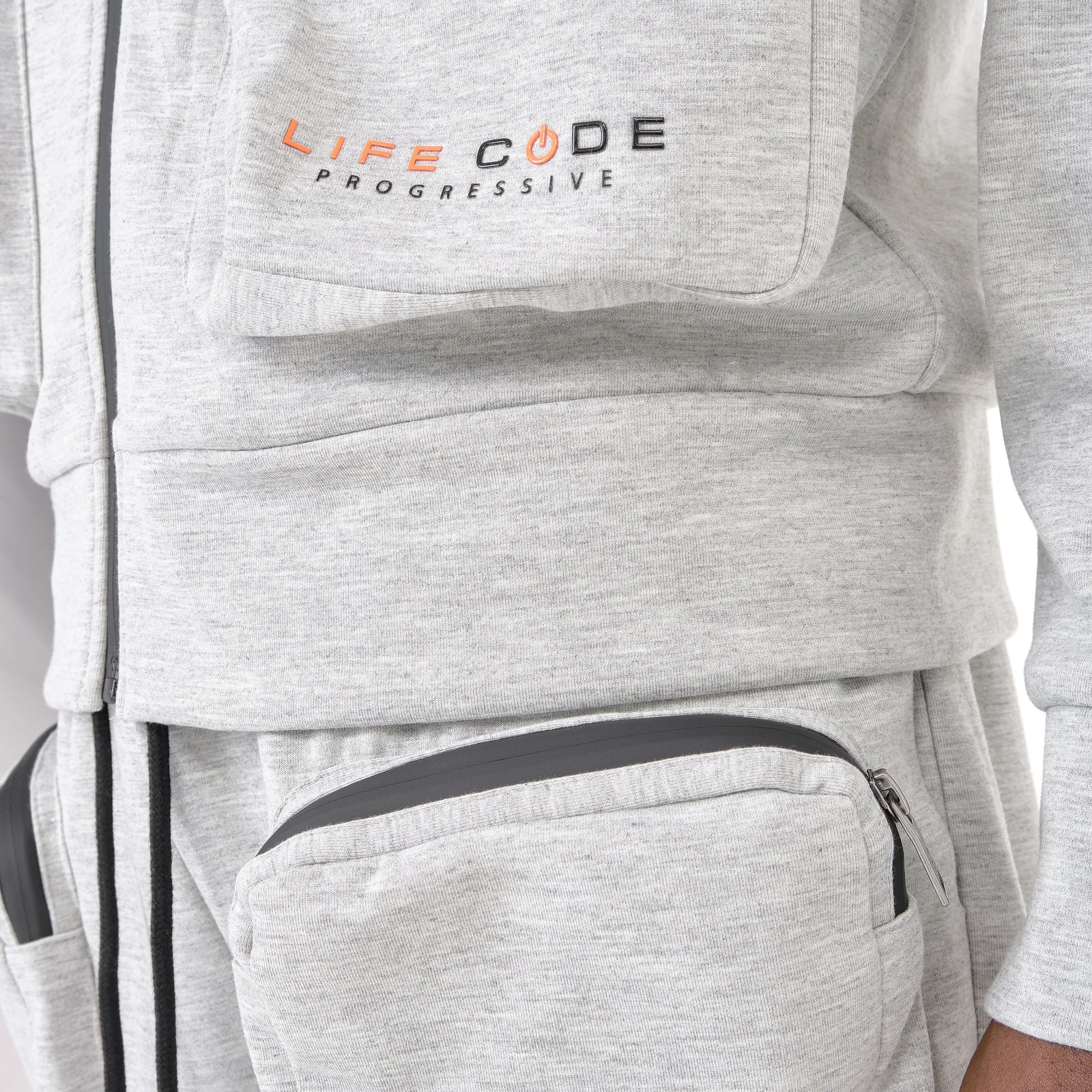GREY TECH FLEECE MULTI POCKET FULL ZIP HOODIE