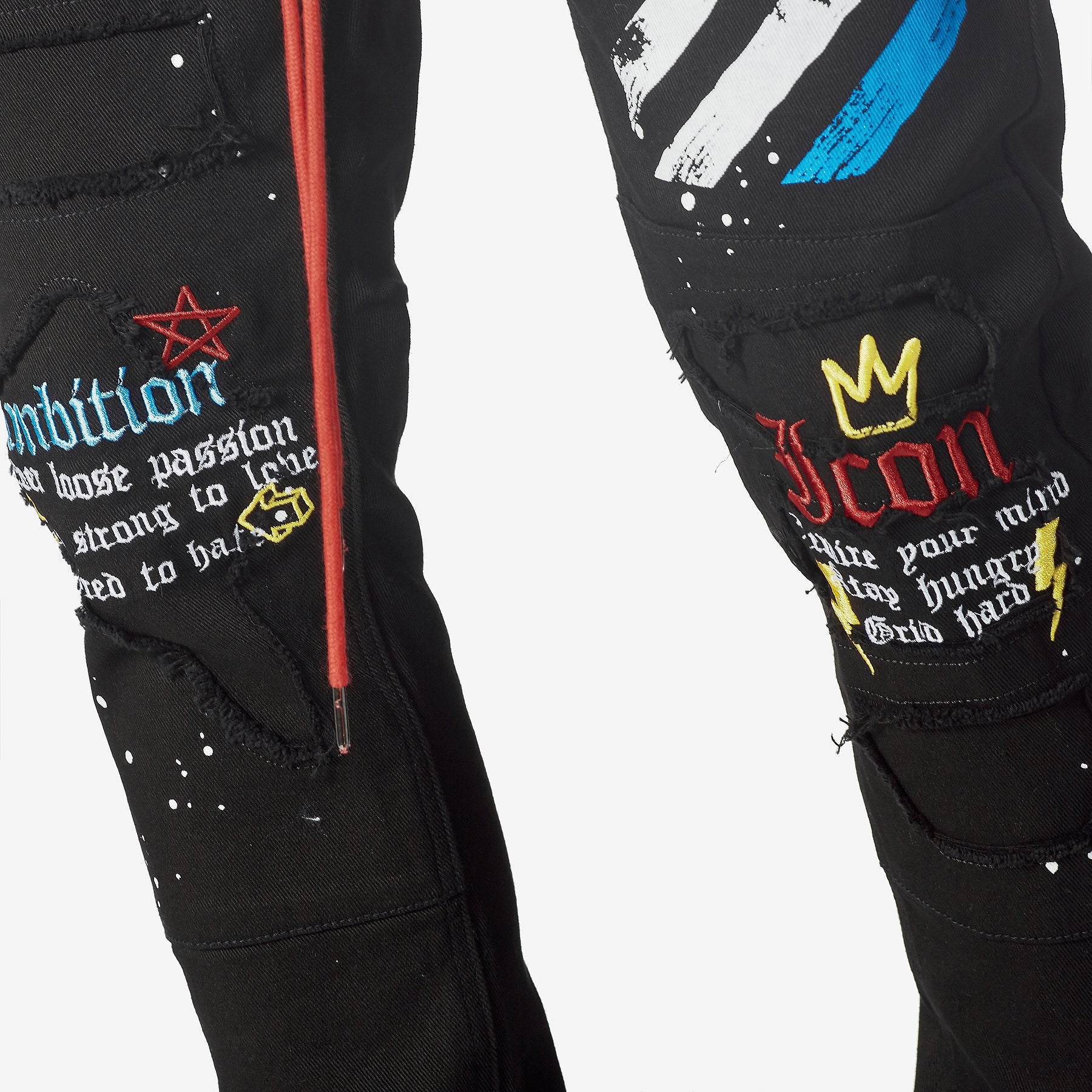 BLACK JEANS W/ WAIST STRING & PRINTS - Copper Rivet