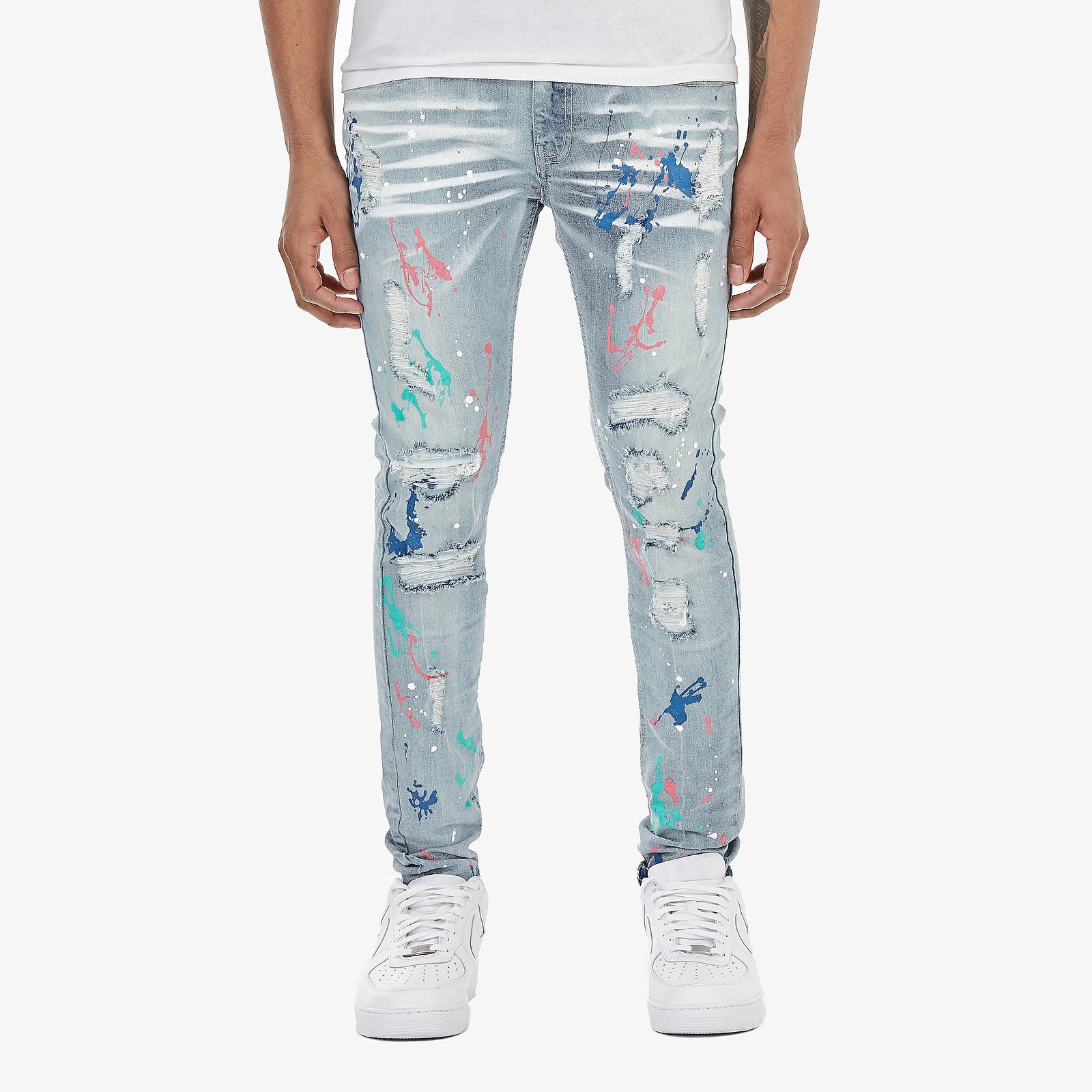 LIGHT SAND BLUE JEANS W/ MULTI COLOR PAINT DETAIL