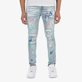 LIGHT SAND BLUE JEANS W/ MULTI COLOR PAINT DETAIL