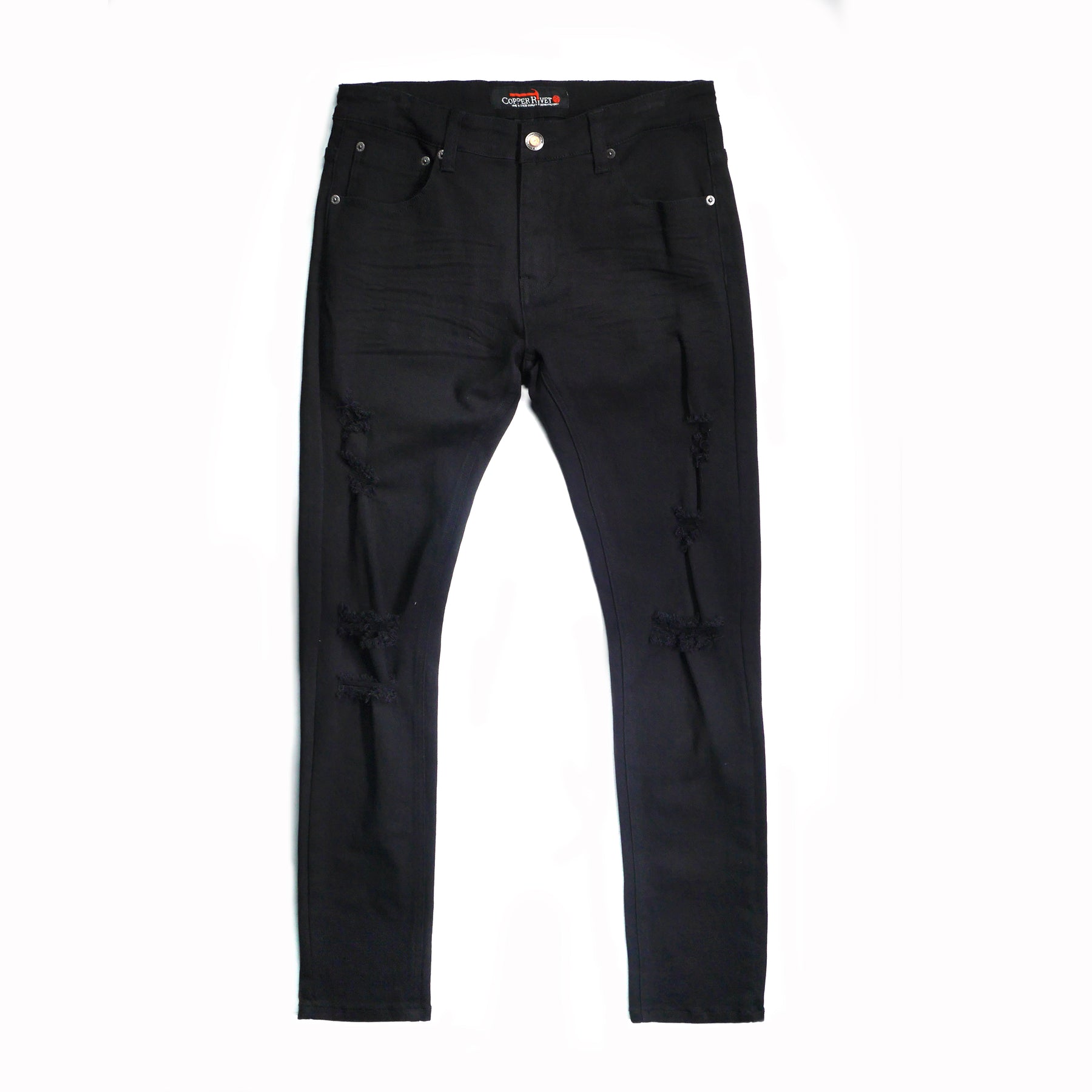 JET BLACK PANTS WITH RIPS - Copper Rivet