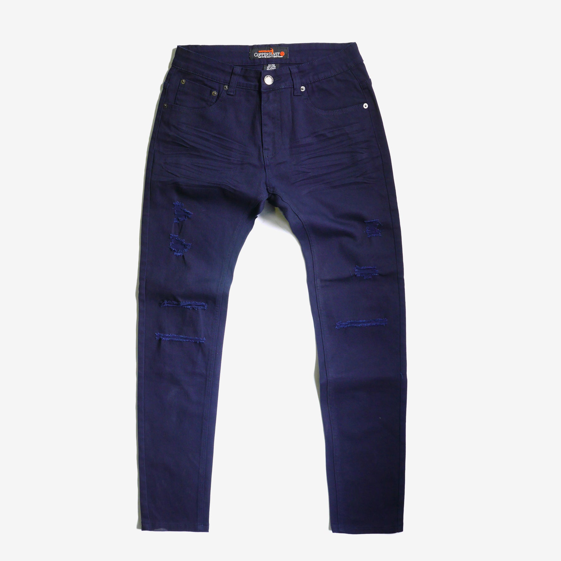 NAVY PANTS WITH RIPS - Copper Rivet