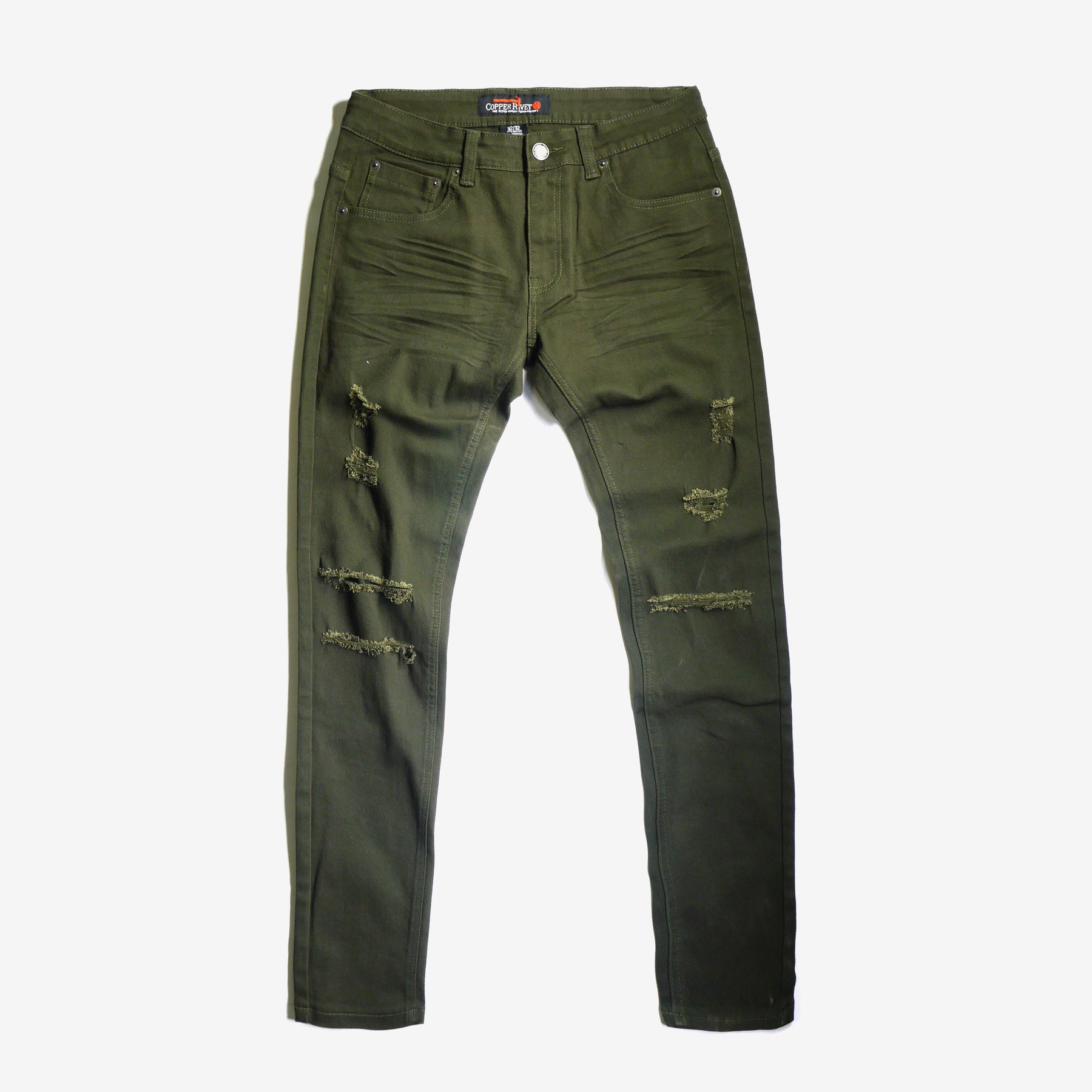 OLIVE PANTS WITH RIPS - Copper Rivet