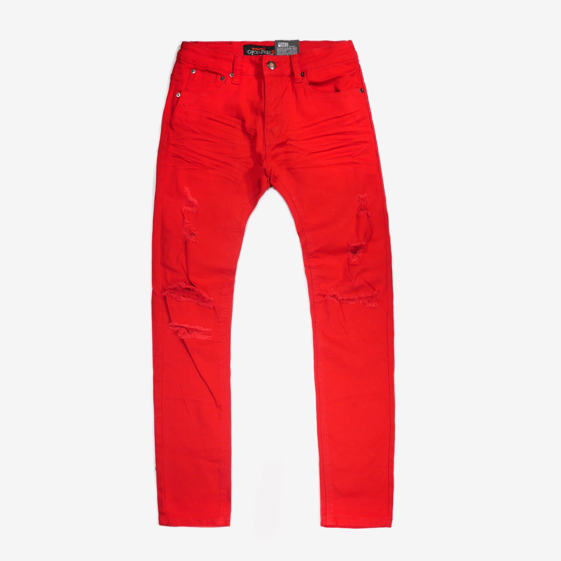 RED PANTS WITH RIPS - Copper Rivet