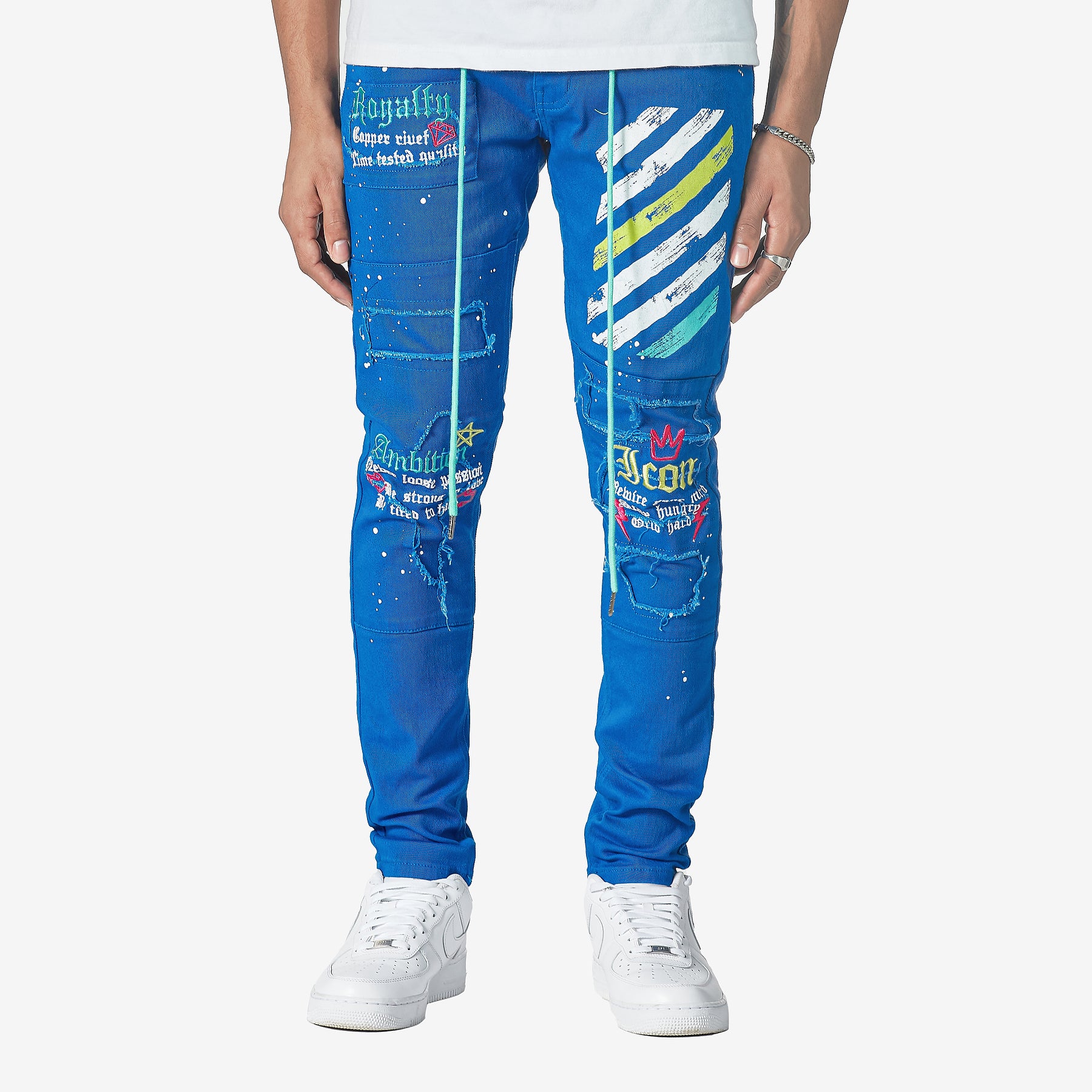 ROYAL BLUE JEANS W/ WAIST STRING & PRINTS - Copper Rivet