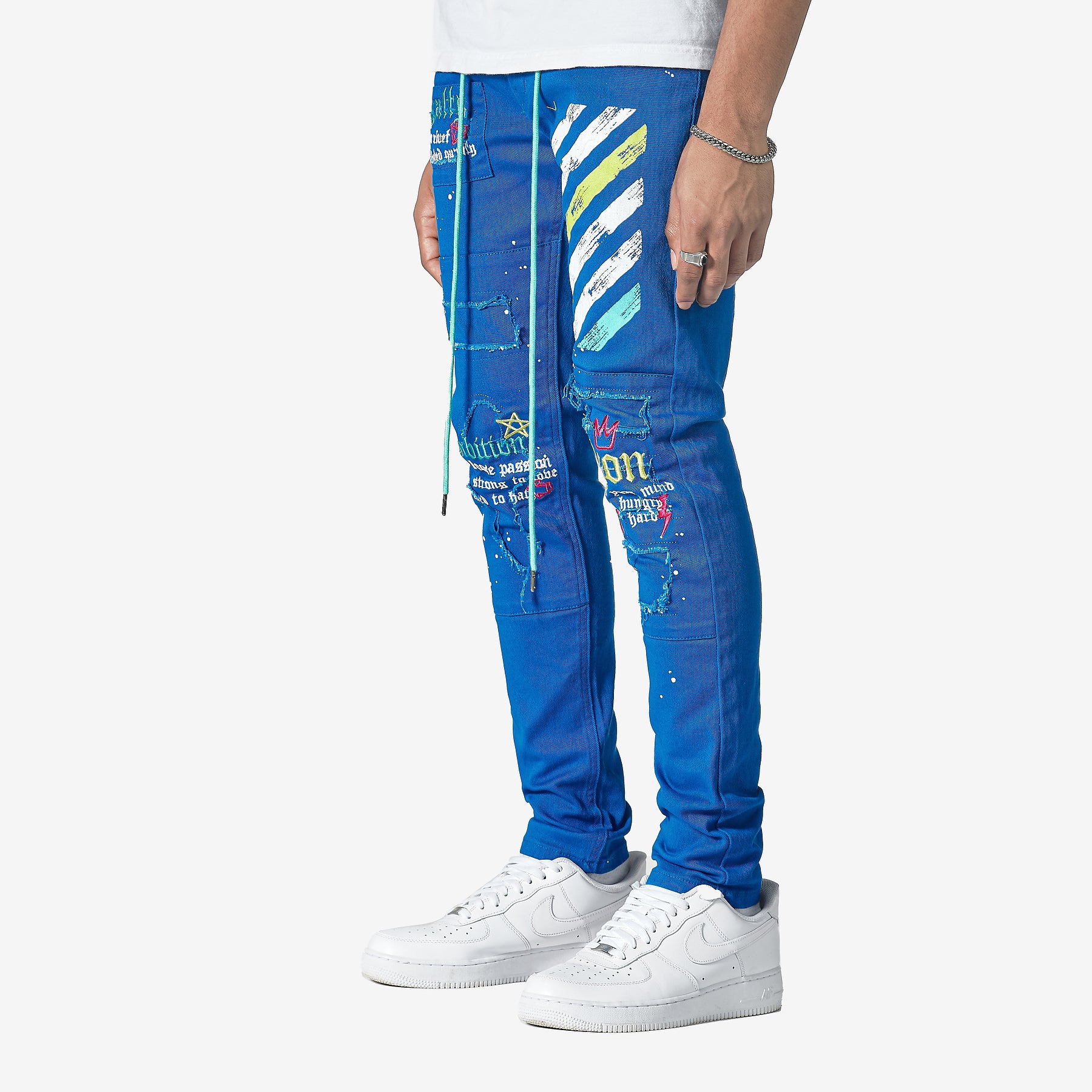 ROYAL BLUE JEANS W/ WAIST STRING & PRINTS - Copper Rivet