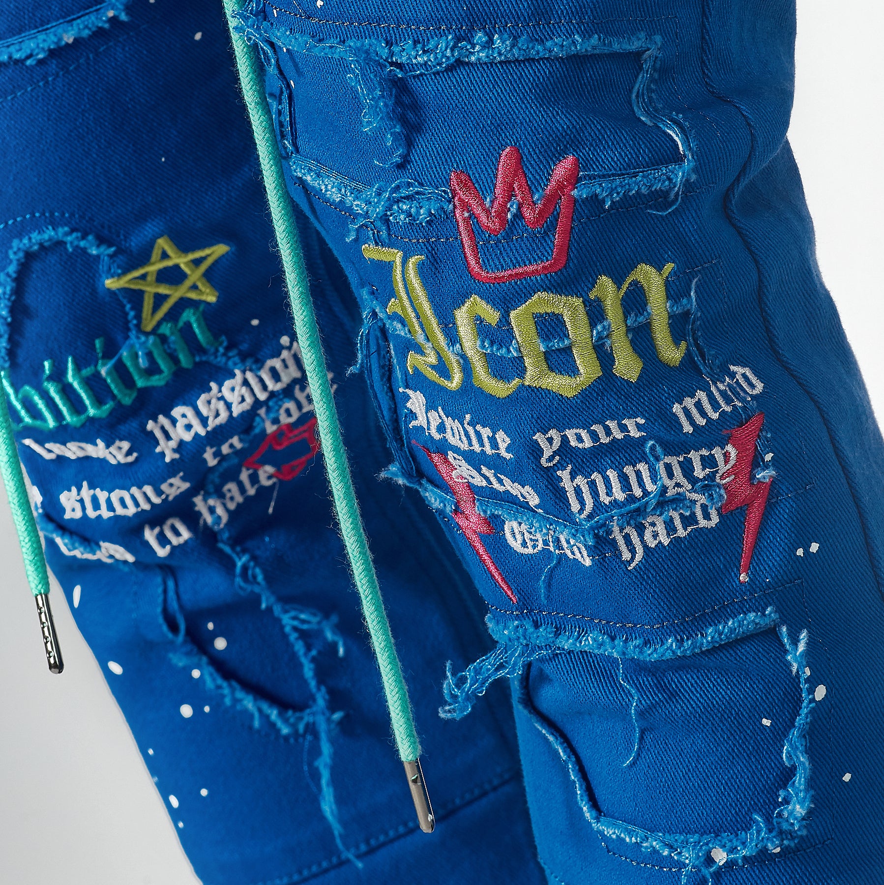 ROYAL BLUE JEANS W/ WAIST STRING & PRINTS - Copper Rivet