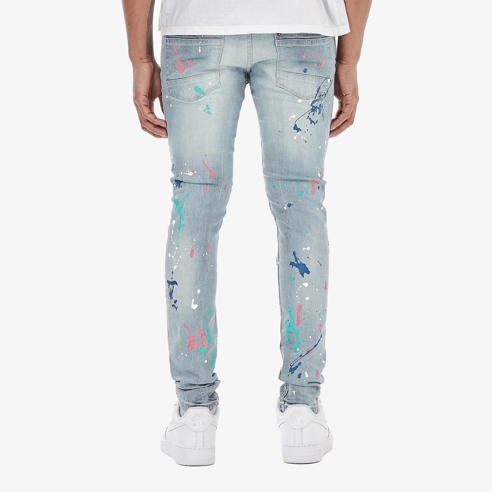 LIGHT SAND BLUE JEANS W/ MULTI COLOR PAINT DETAIL