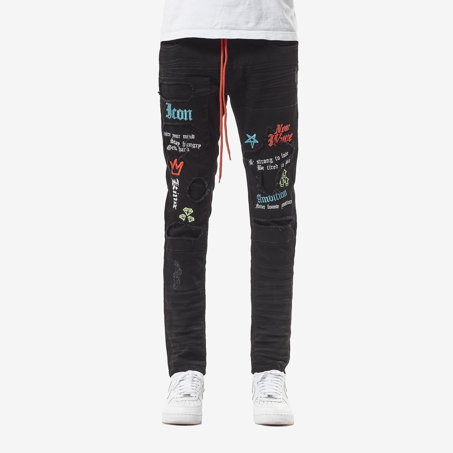 JET BLACK JEANS W/ COLOR EMBROIDERY & WAIST STRING - Copper Rivet
