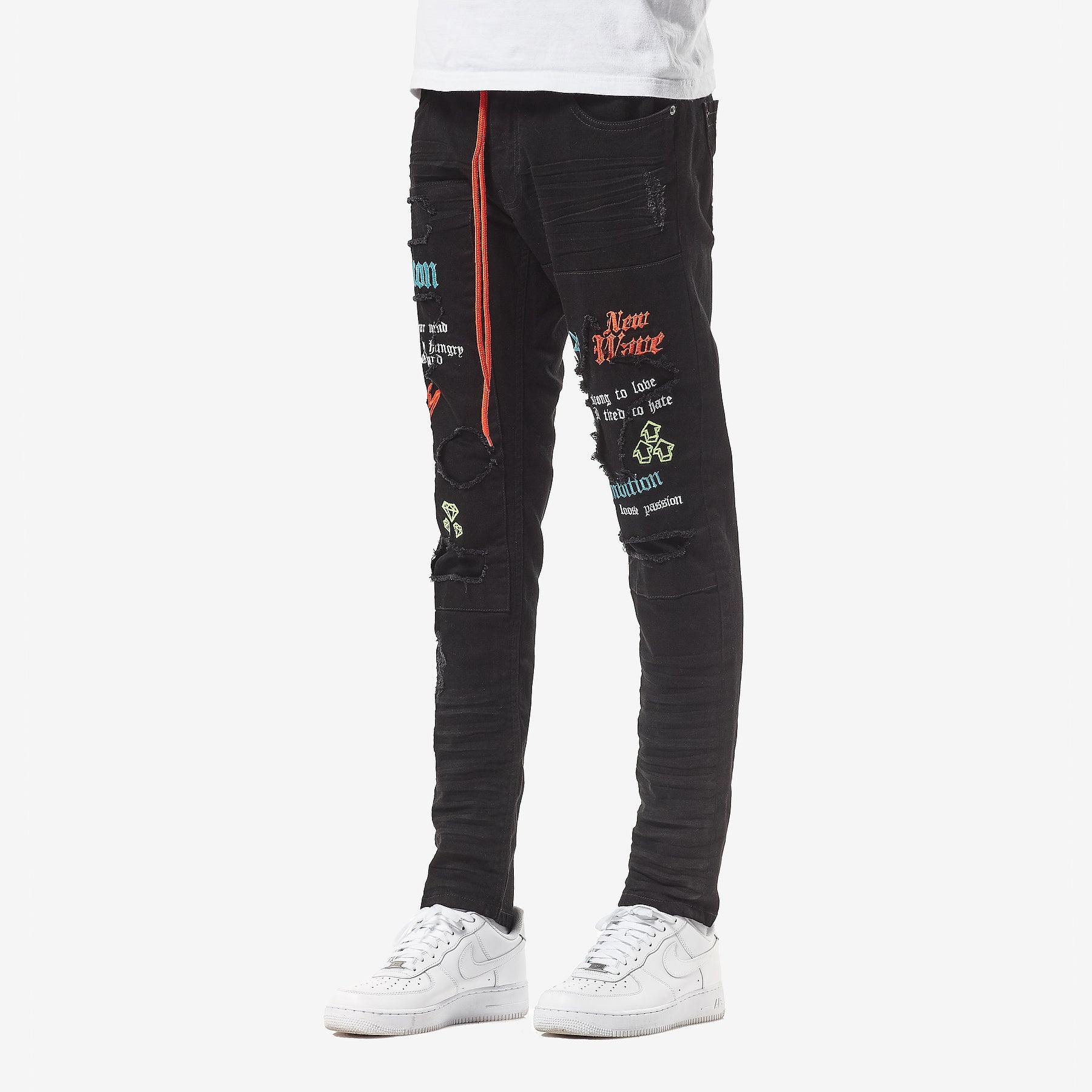 JET BLACK JEANS W/ COLOR EMBROIDERY & WAIST STRING - Copper Rivet