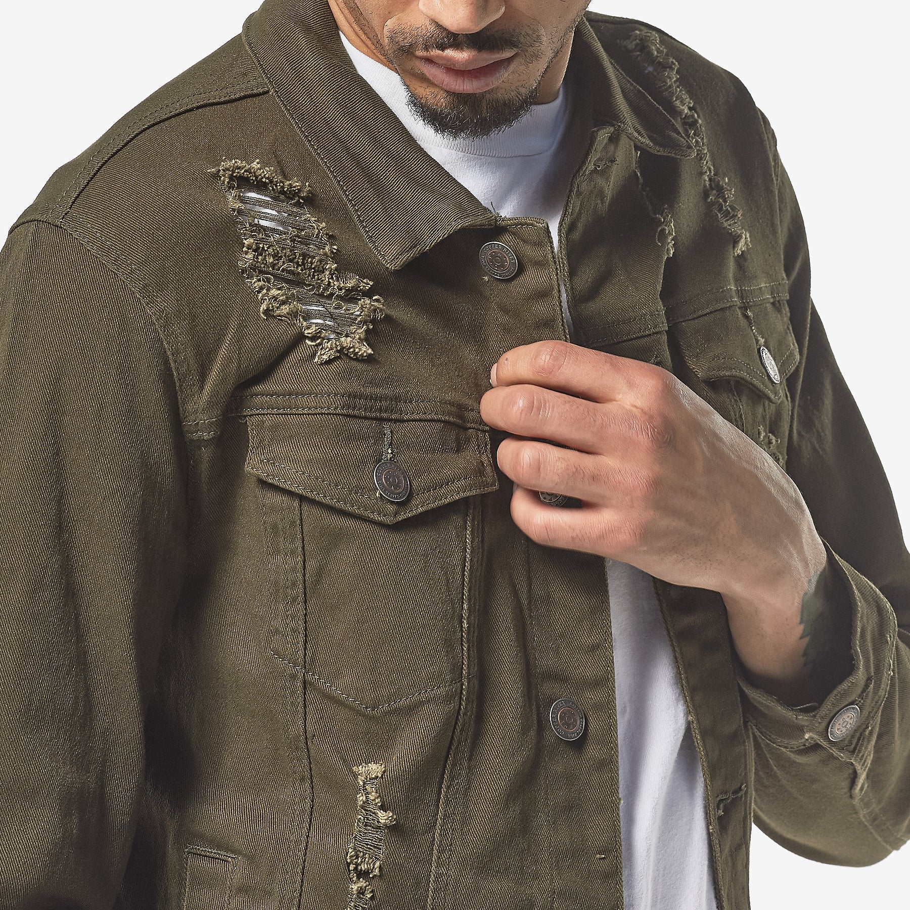 OLIVE DENIM JACKET - Copper Rivet