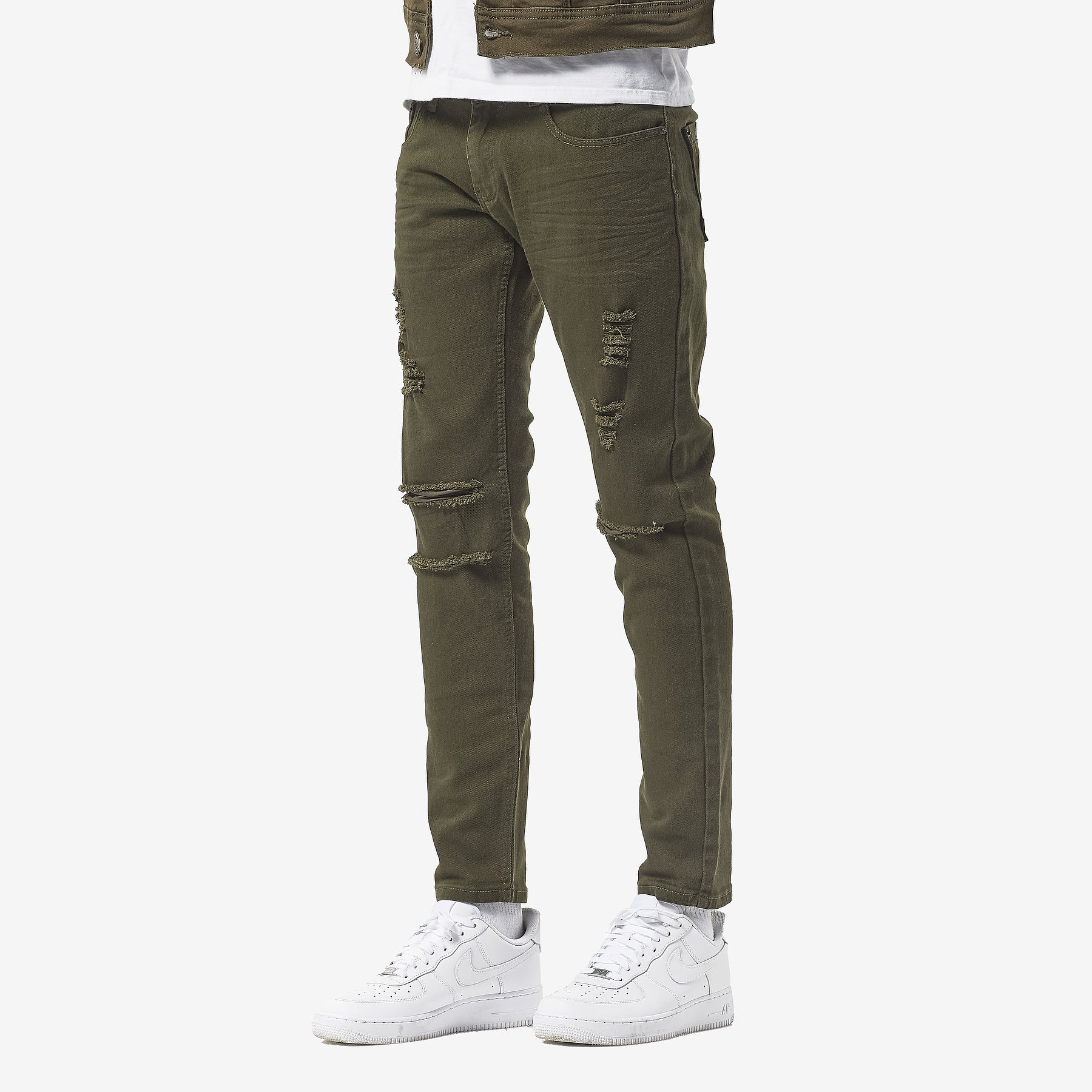 OLIVE PANTS WITH RIPS - Copper Rivet