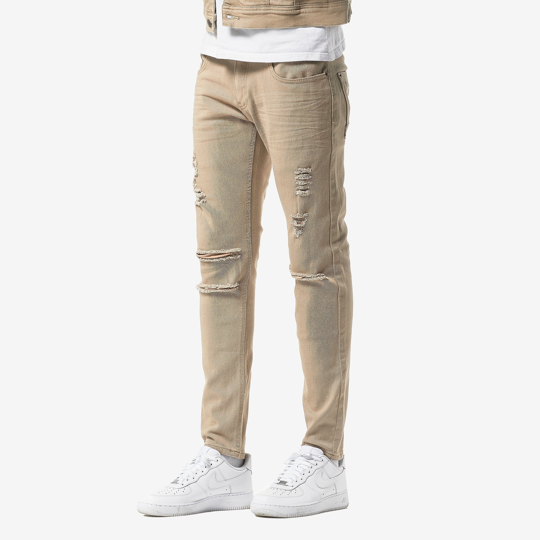 KHAKI PANTS WITH RIPS - Copper Rivet