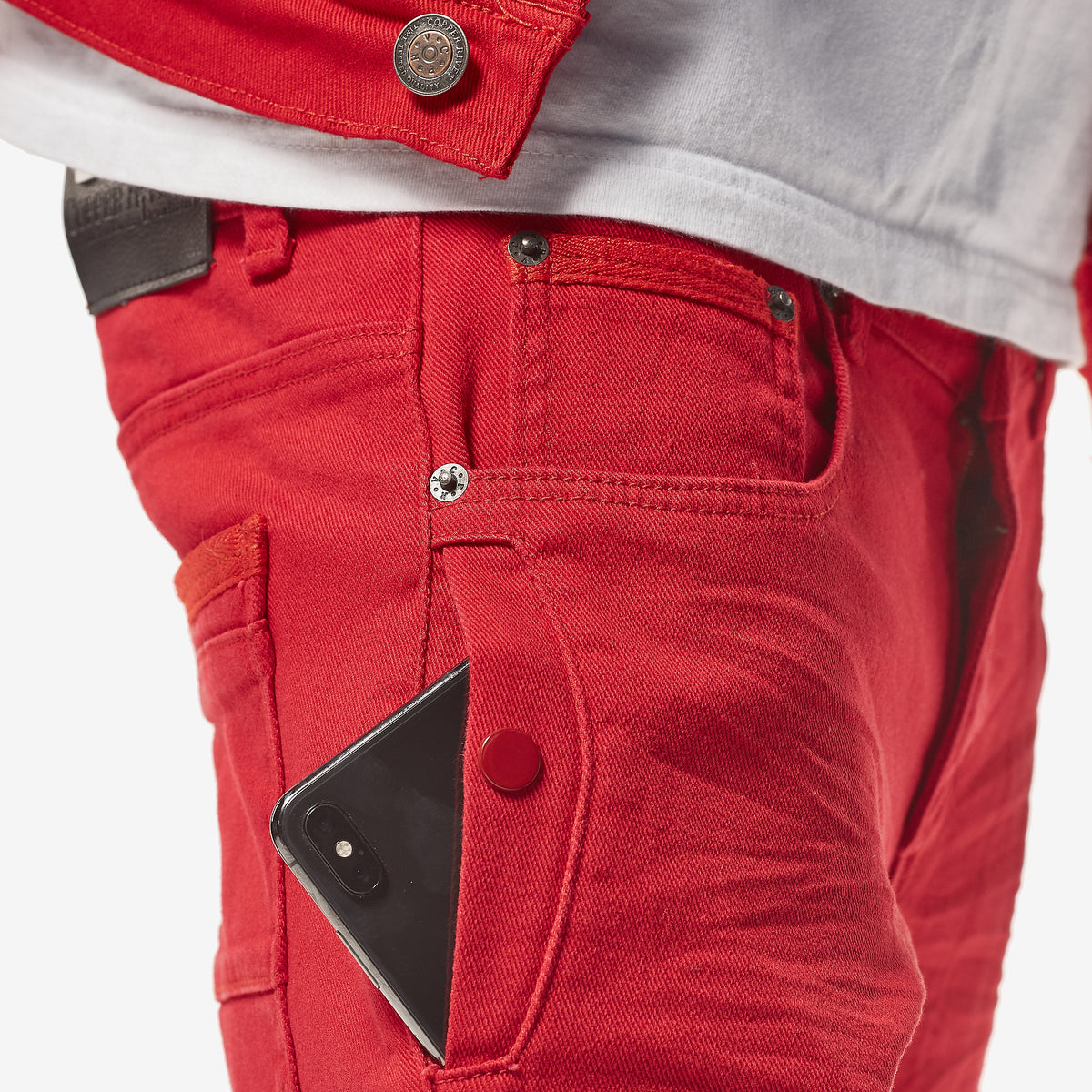 RED PANTS WITH SIDE POCKETS - Copper Rivet