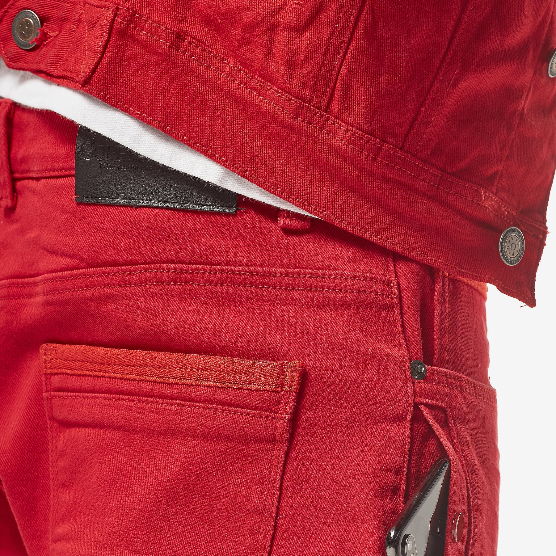 RED PANTS WITH SIDE POCKETS - Copper Rivet