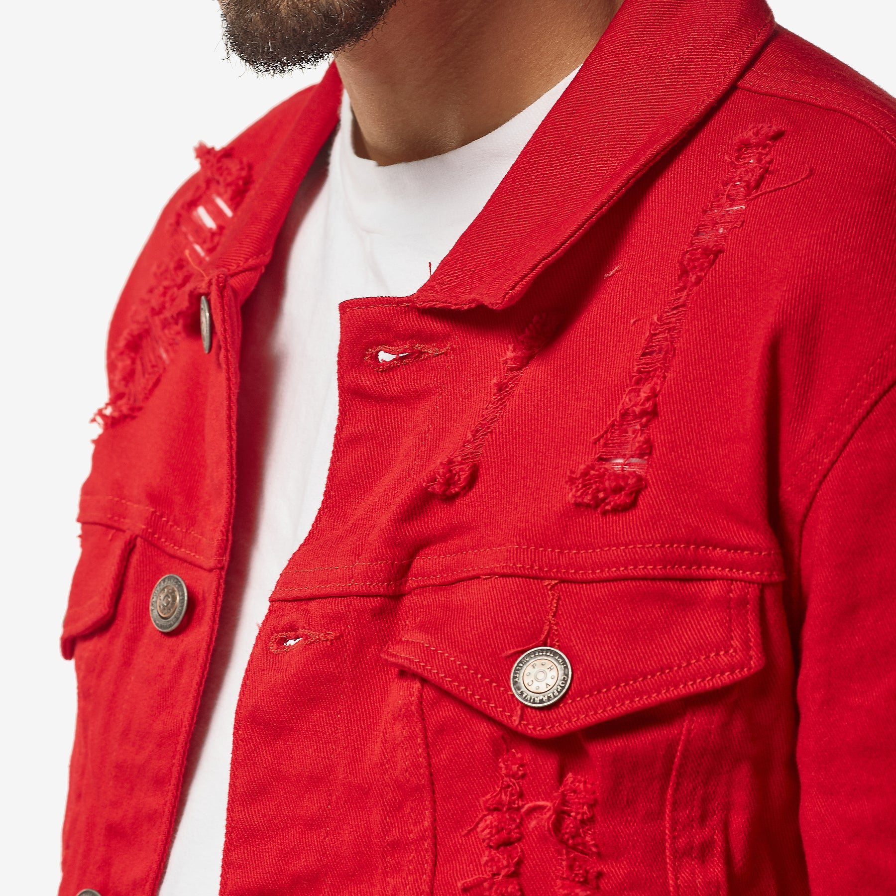 RED DENIM JACKET - Copper Rivet