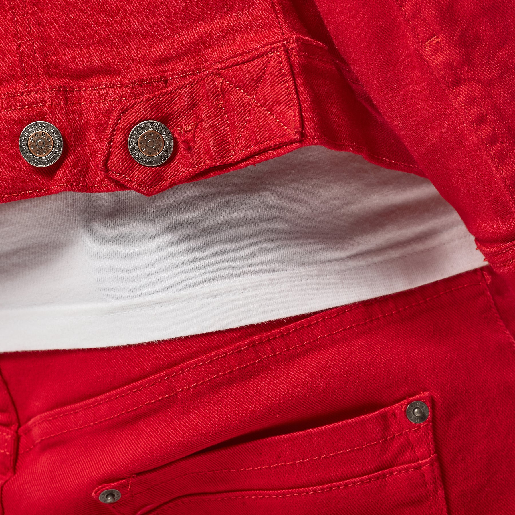 RED PANTS WITH RIPS - Copper Rivet