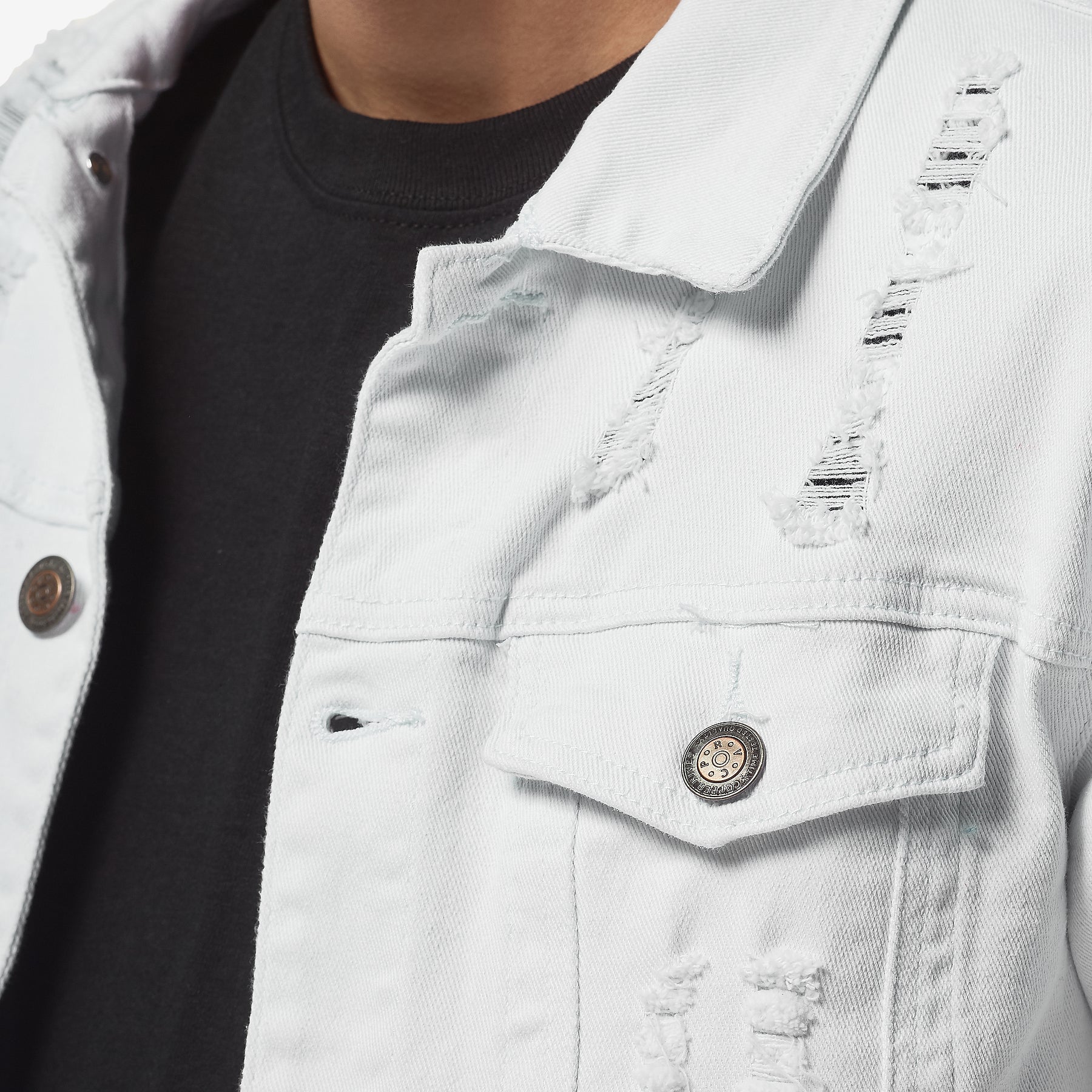 WHITE DENIM JACKET - Copper Rivet