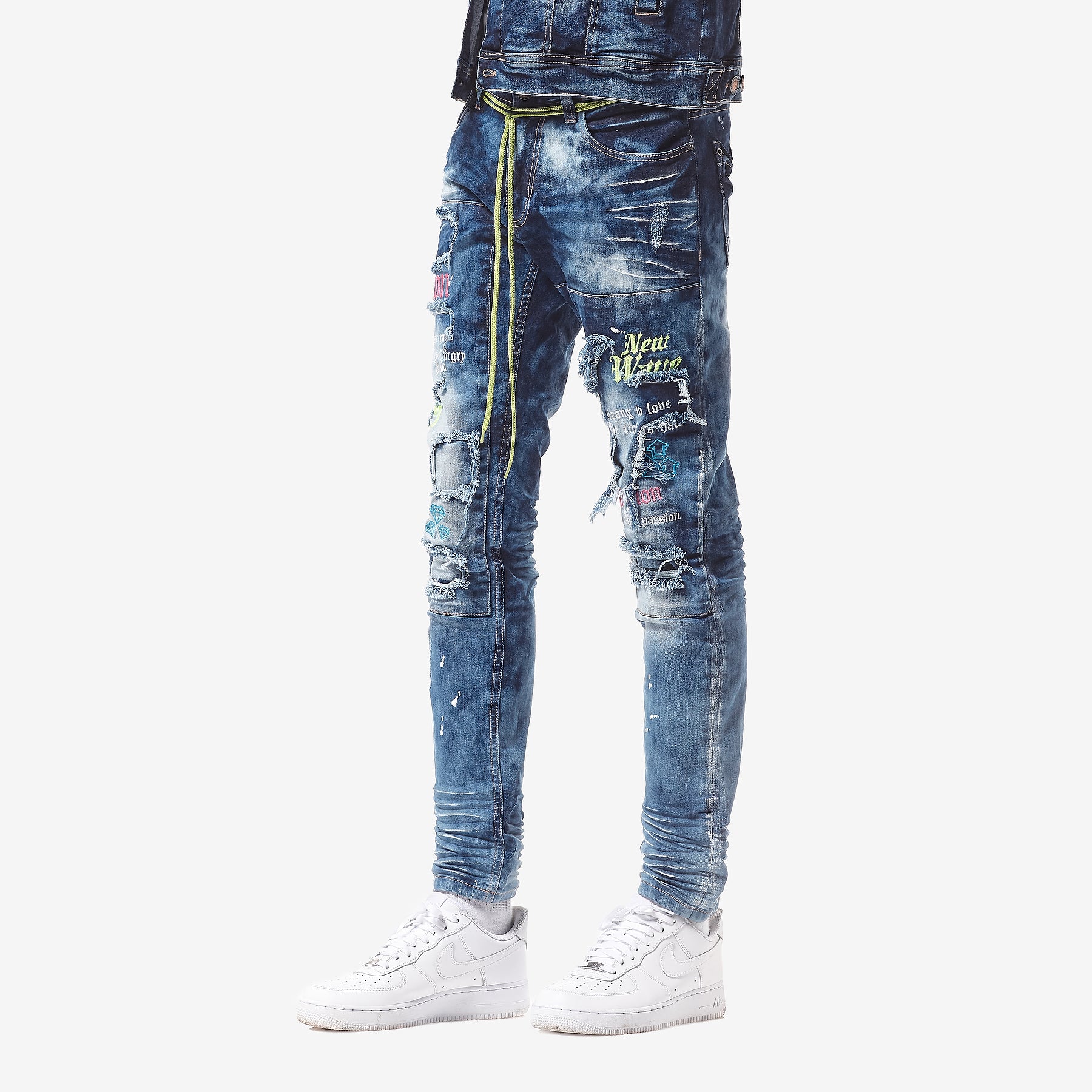 DARK BLUE JEANS W/ COLOR EMBROIDERY & WAIST STRING - Copper Rivet