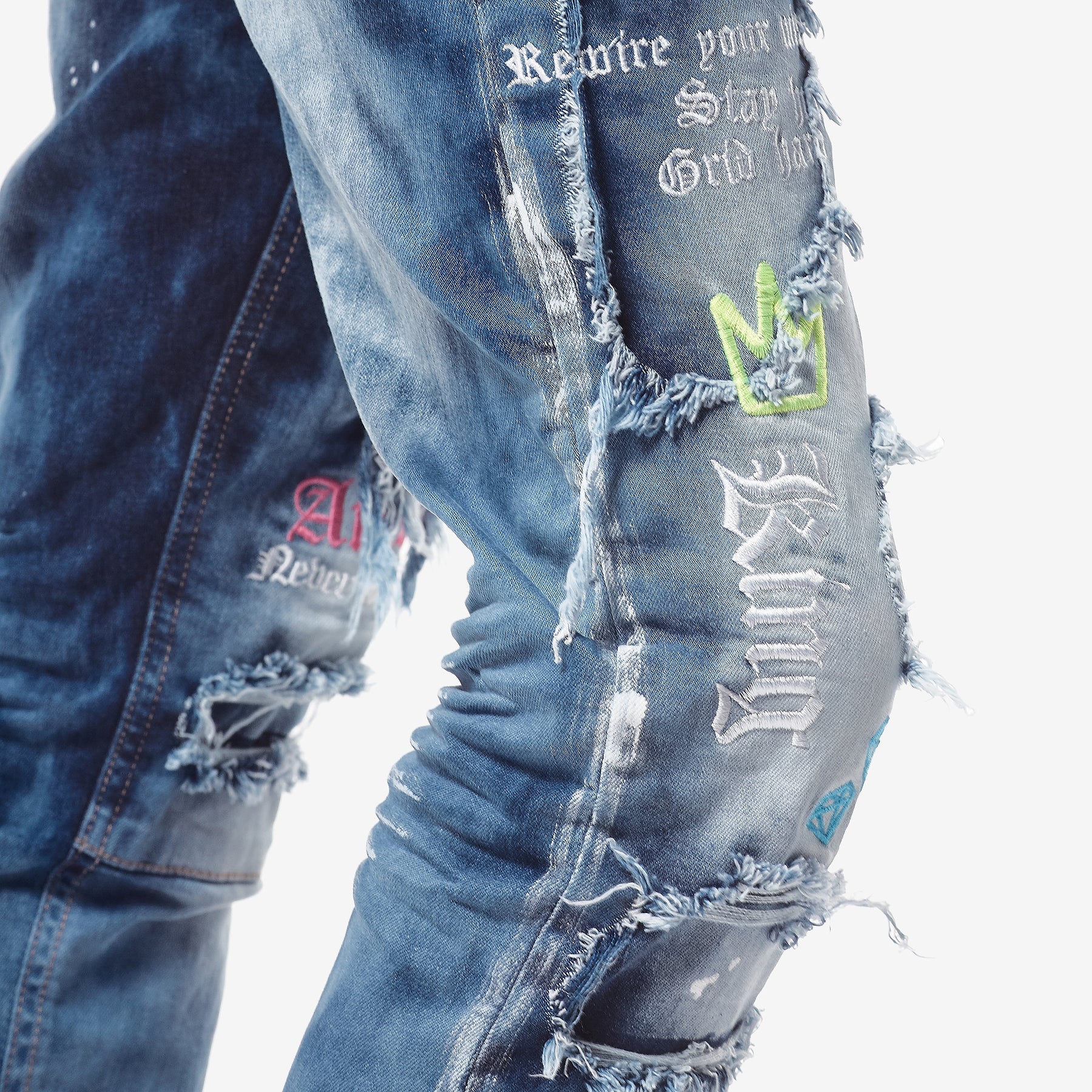 DARK BLUE JEANS W/ COLOR EMBROIDERY & WAIST STRING - Copper Rivet