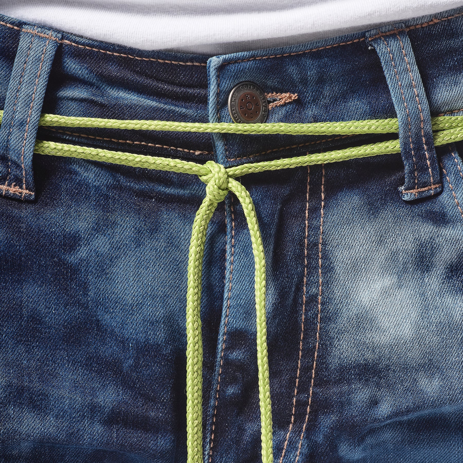 DARK BLUE JEANS W/ COLOR EMBROIDERY & WAIST STRING - Copper Rivet