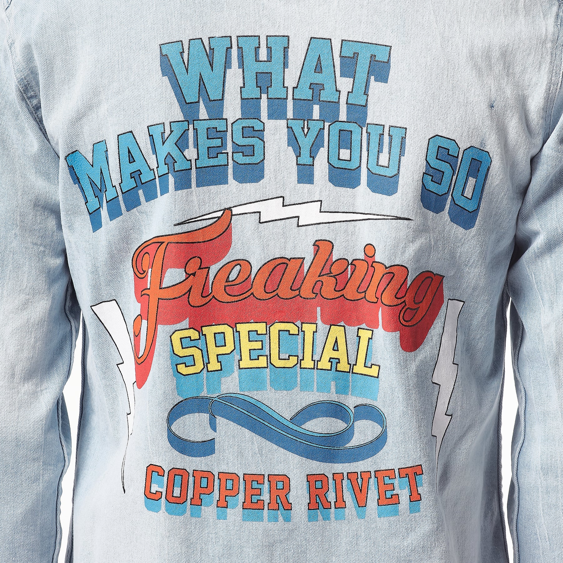 LIGHT BLUE DENIM SHIRT WITH PRINTS - Copper Rivet