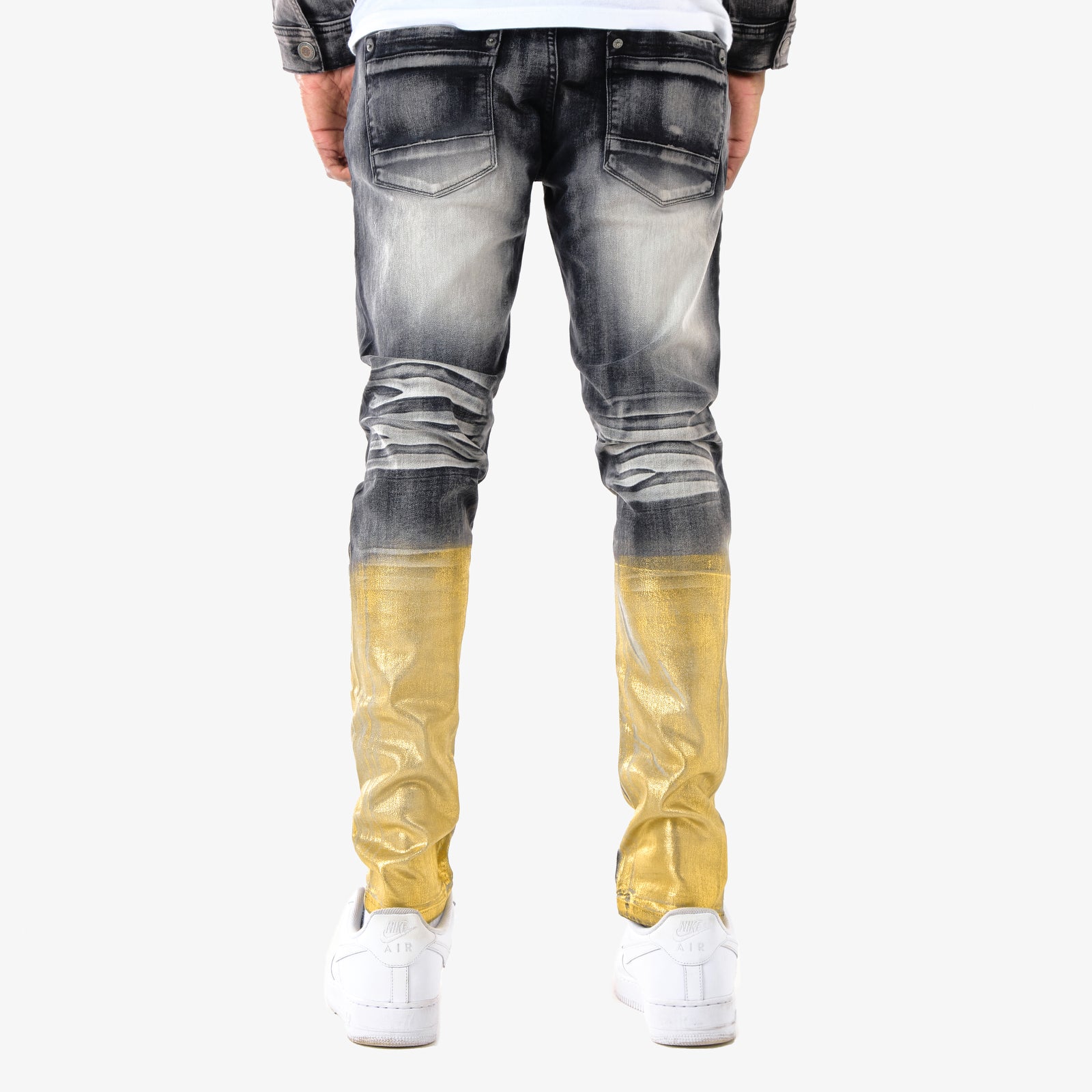 BLACK JEANS W/ GOLD FOIL & PRINTS