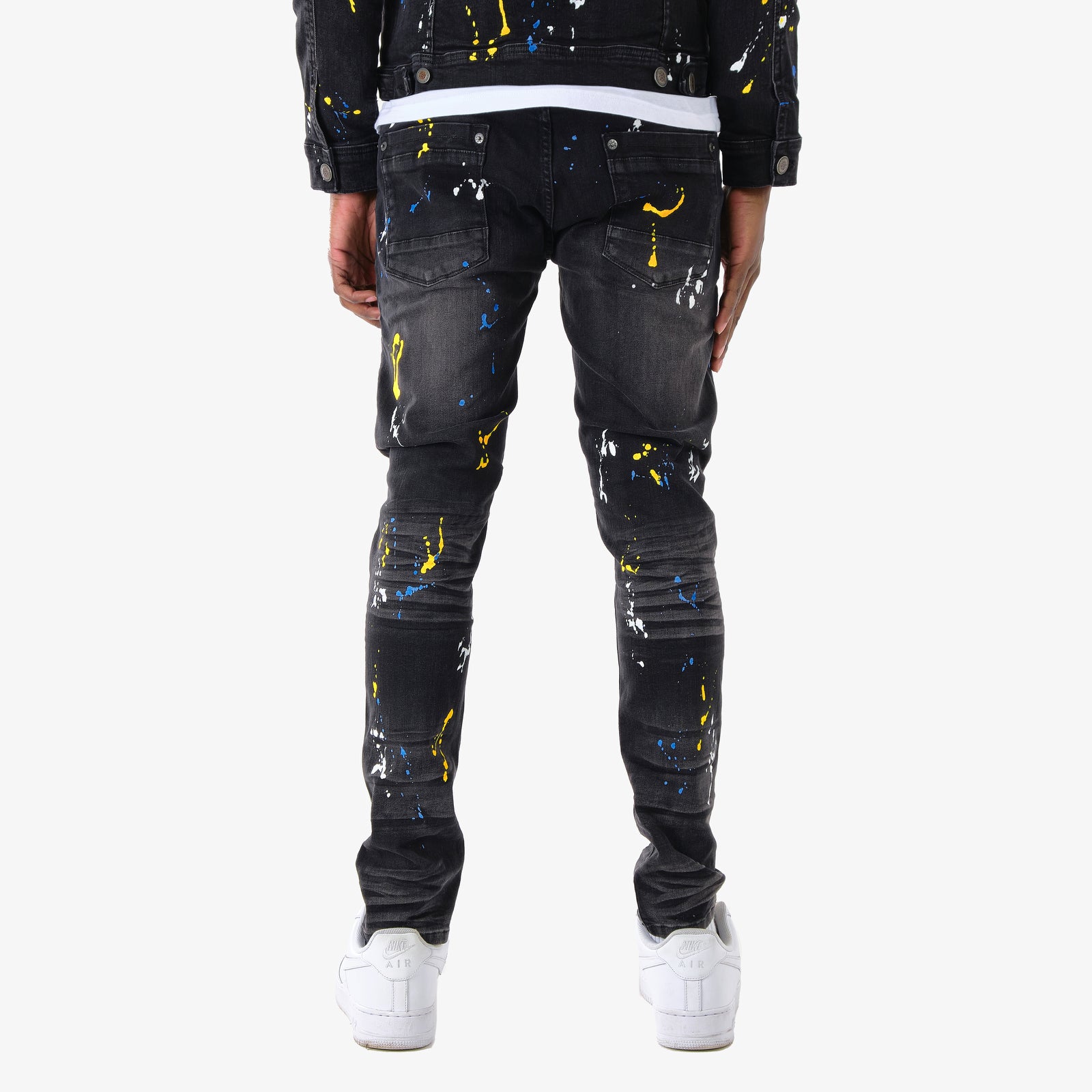 BLACK JEANS W/ CHECKERED & CAMO RIP & REPAIR