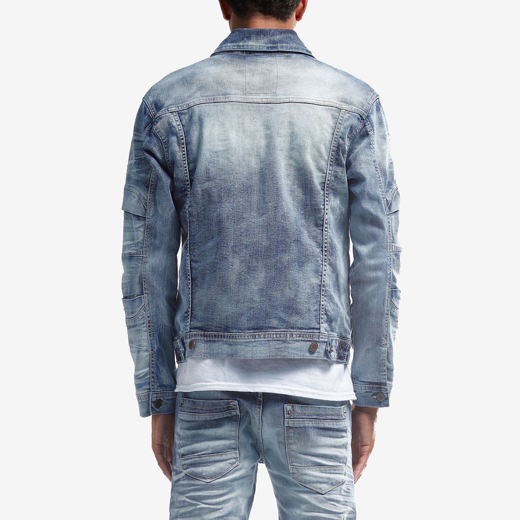 LIGHT SAND BLUE DENIM JACKET W/ FASHION CUTS - Copper Rivet