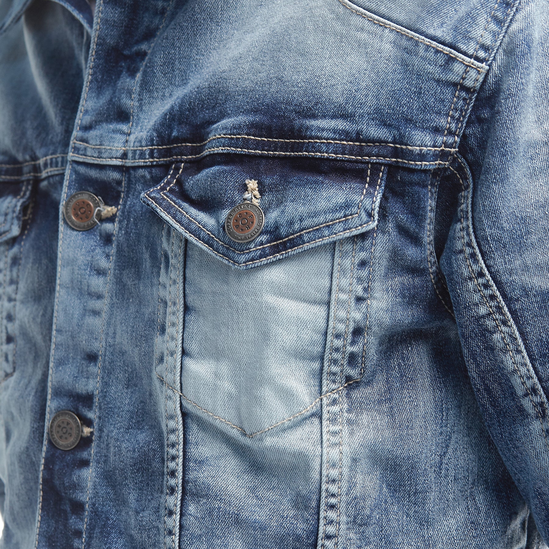 LIGHT SAND BLUE DENIM JACKET W/ FASHION CUTS - Copper Rivet