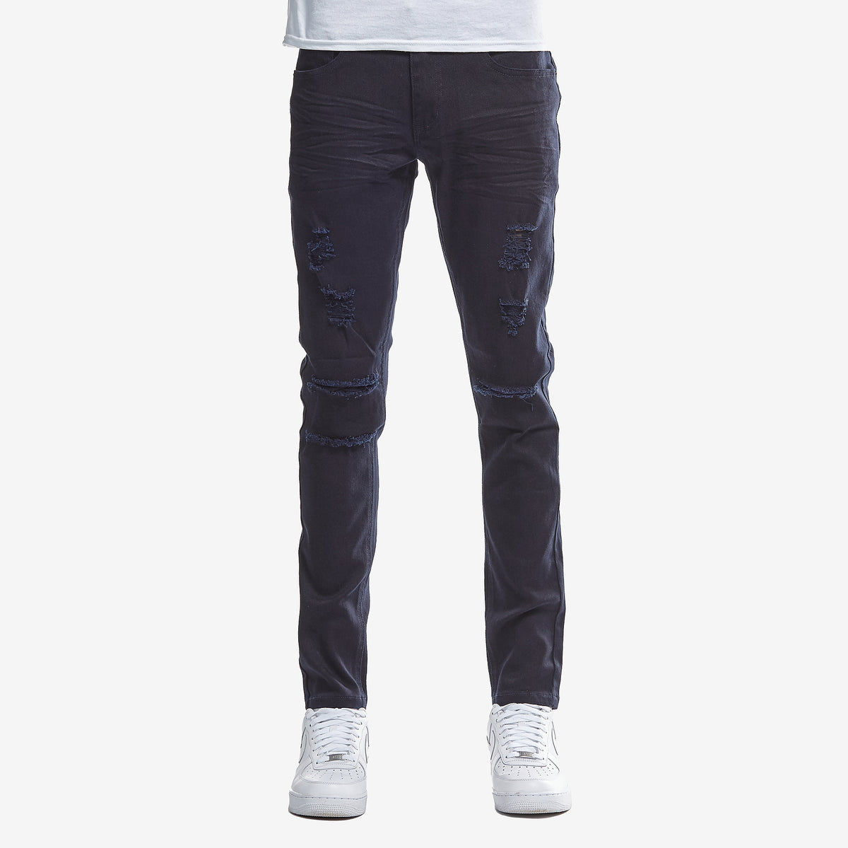 NAVY PANTS WITH RIPS - Copper Rivet