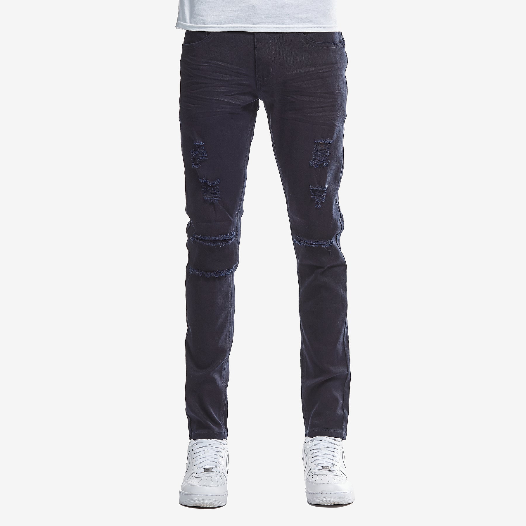 NAVY PANTS WITH RIPS - Copper Rivet