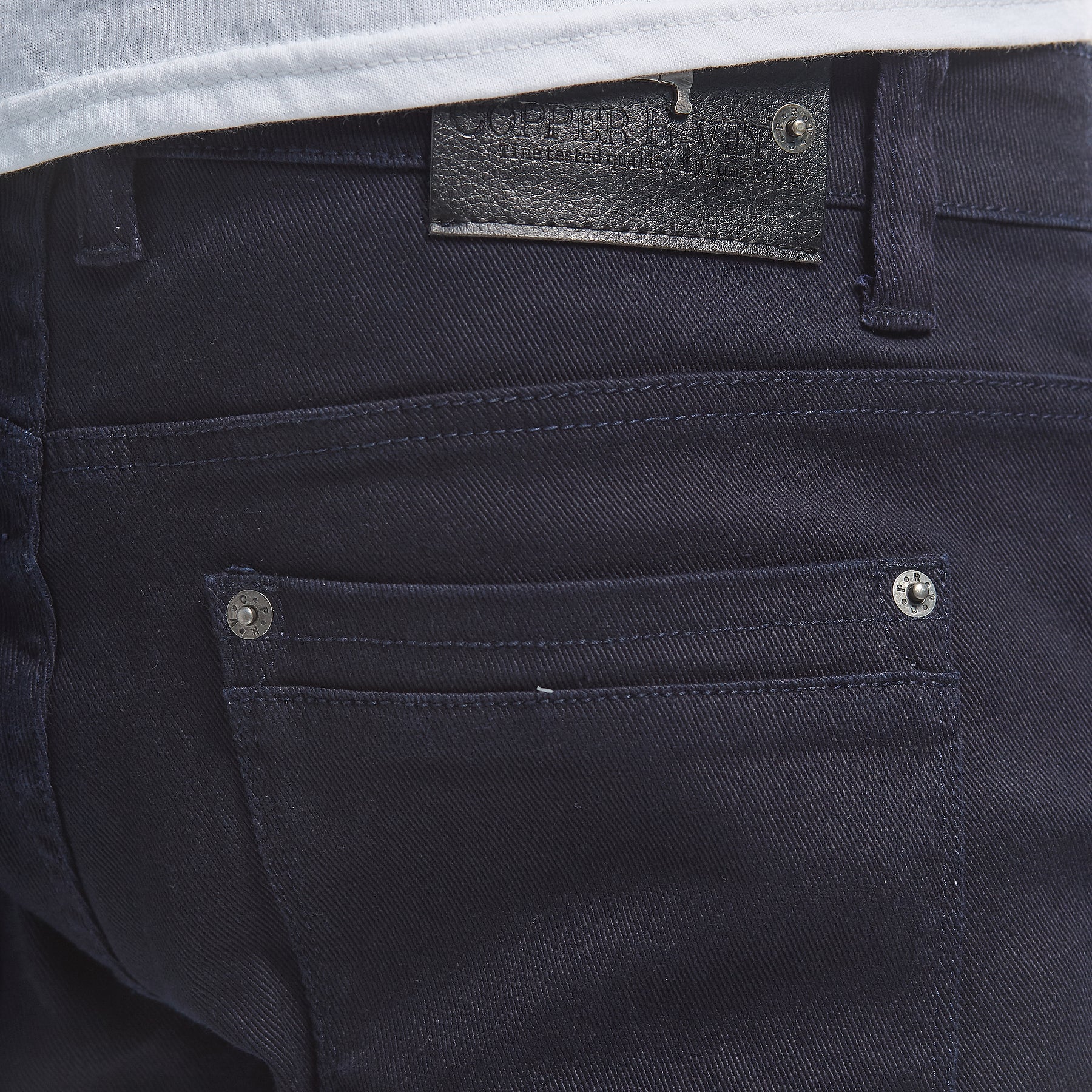 NAVY PANTS WITH RIPS - Copper Rivet