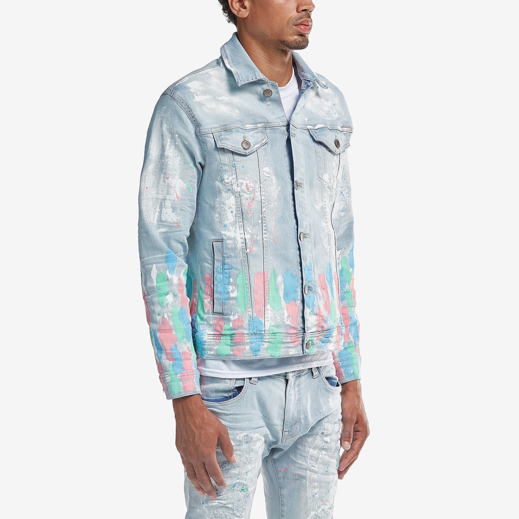 LIGHT BLUE DENIM JACKET W/ MULTI COLOR DETAIL - Copper Rivet